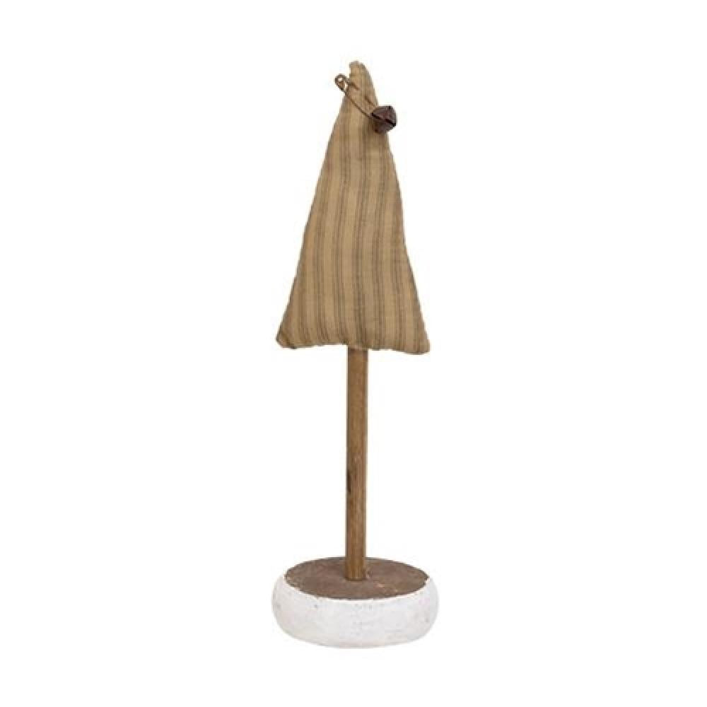 Green Ticking Stripe Christmas Tree with Stand - 11 Inch Festive Holiday Decor for Home, Office & Party Decorations