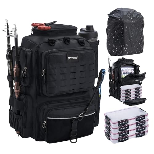 B:Black Fishing Backpack with 4 Tackle Box
