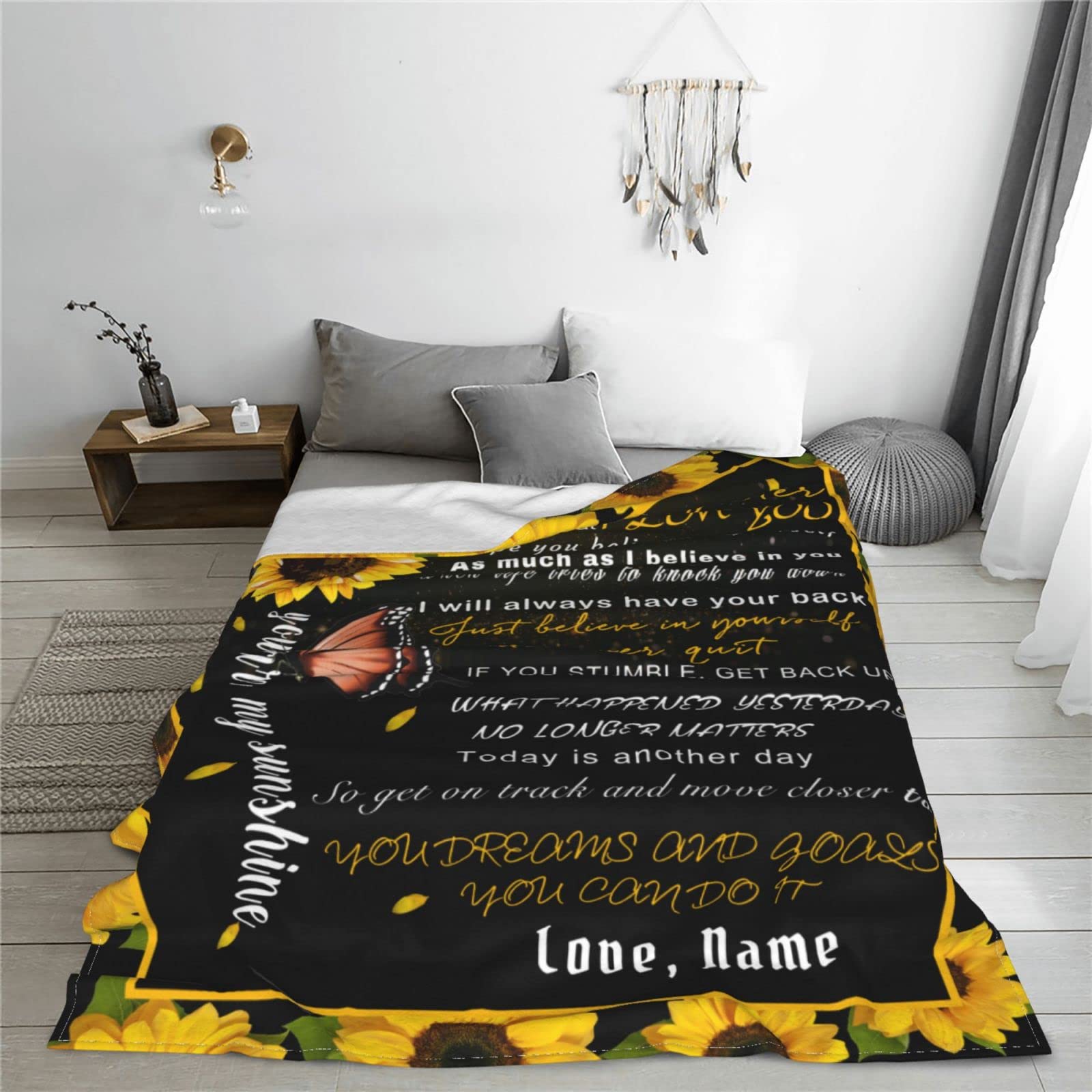 Personalized Custom Name Blanket - Love Letter to My Granddaughter from Grandpa & Grandma - Butterfly Sunflower Design - 50x60 Inches Soft Fleece Throw Blanket - Perfect for Birthday Gifts, Nursery Decor, and Cozy Family Moments