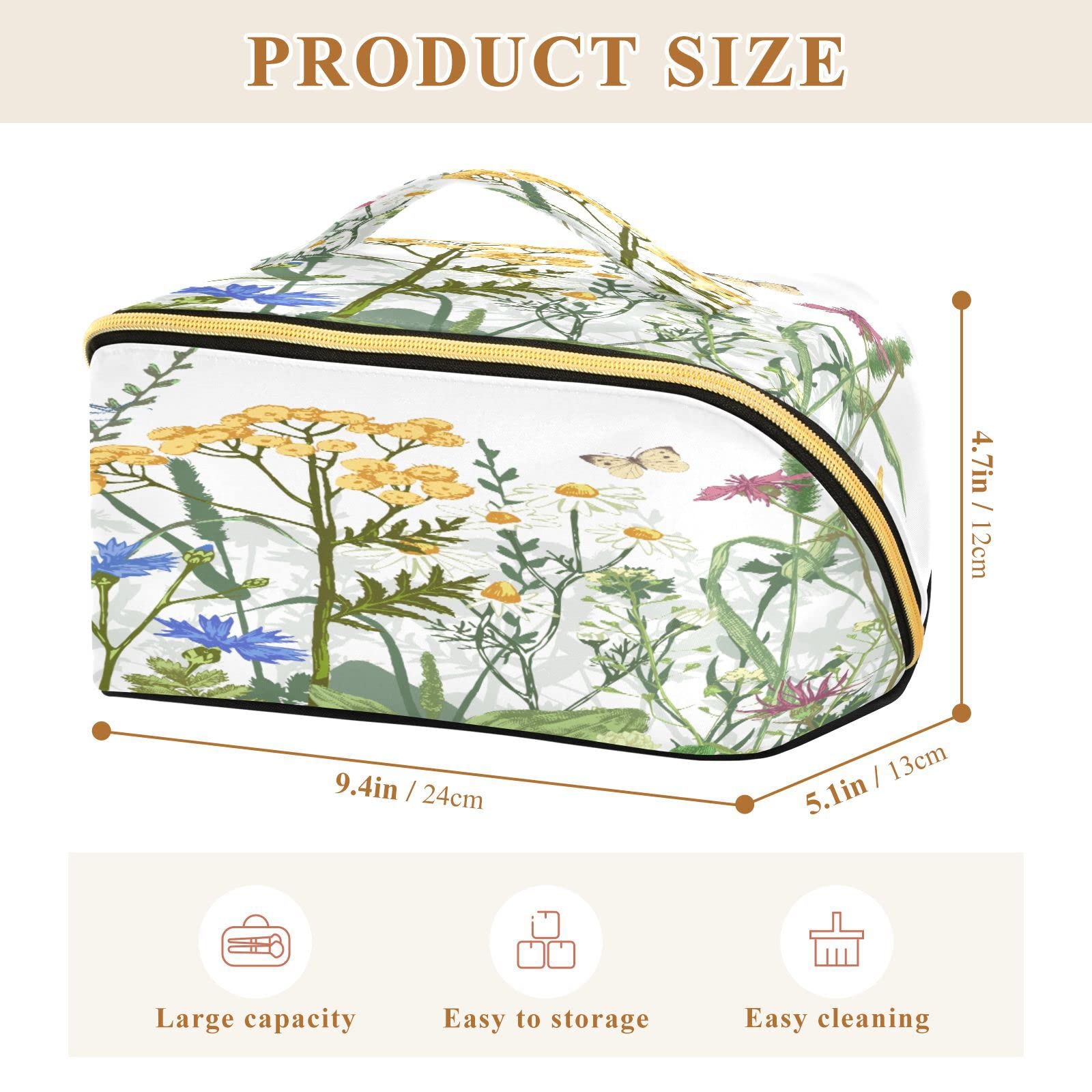 Rhombus Cosmetic Bag - Large Capacity Travel Makeup Organizer with Handle for Women | Floral Butterfly Dragonfly Design | Portable Toiletry Storage for Travel, Gym & Daily Use
