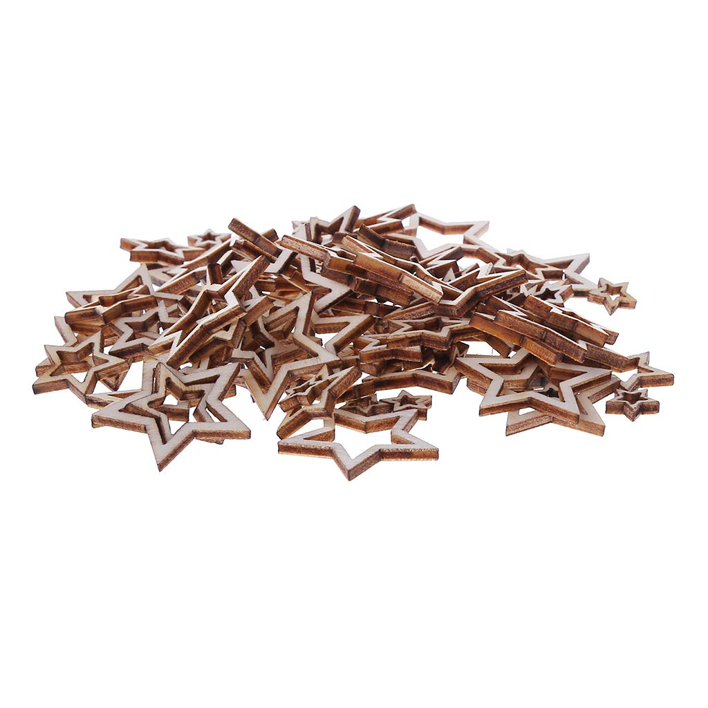 100pcs Natural Wooden Hollow Star Shapes (1-3cm) - DIY Craft Supplies for Wedding, Christmas & Home Decor - Perfect for Scrapbooking, Gift Wrapping & Party Decorations