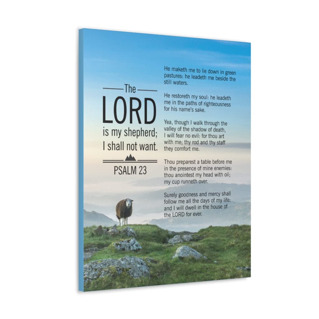 Psalm 23 Bible Verse Canvas Wall Art - Christian Scripture Home Decor for Living Room, Bedroom & Church - Blue Sky Themed Religious Gift for Weddings, Baptisms & Housewarming
