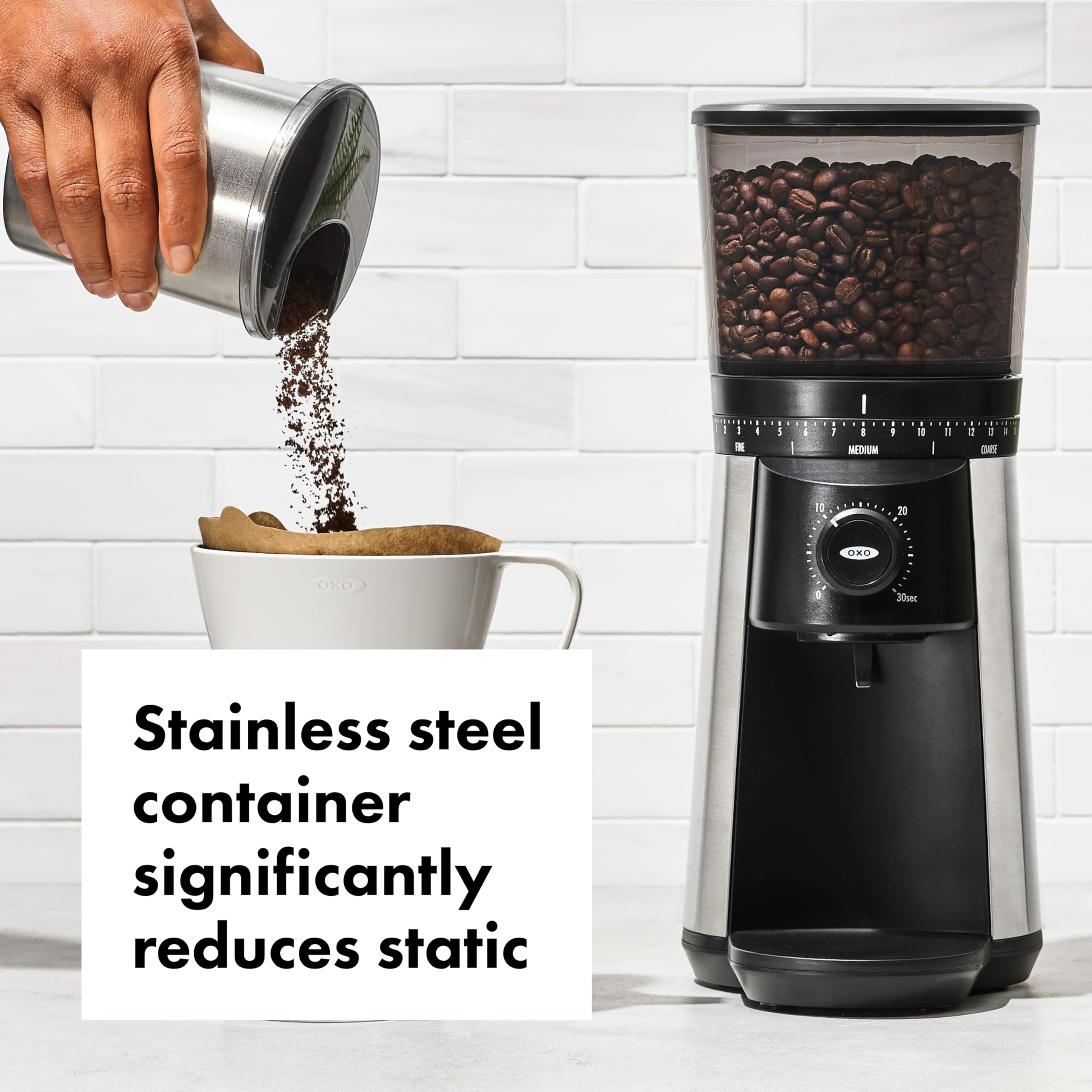 OXO Brew Conical Burr Coffee Grinder - Adjustable Precision Grinder for Espresso, Drip & French Press - Quiet Operation with 15 Settings - Perfect for Home Baristas & Coffee Enthusiasts