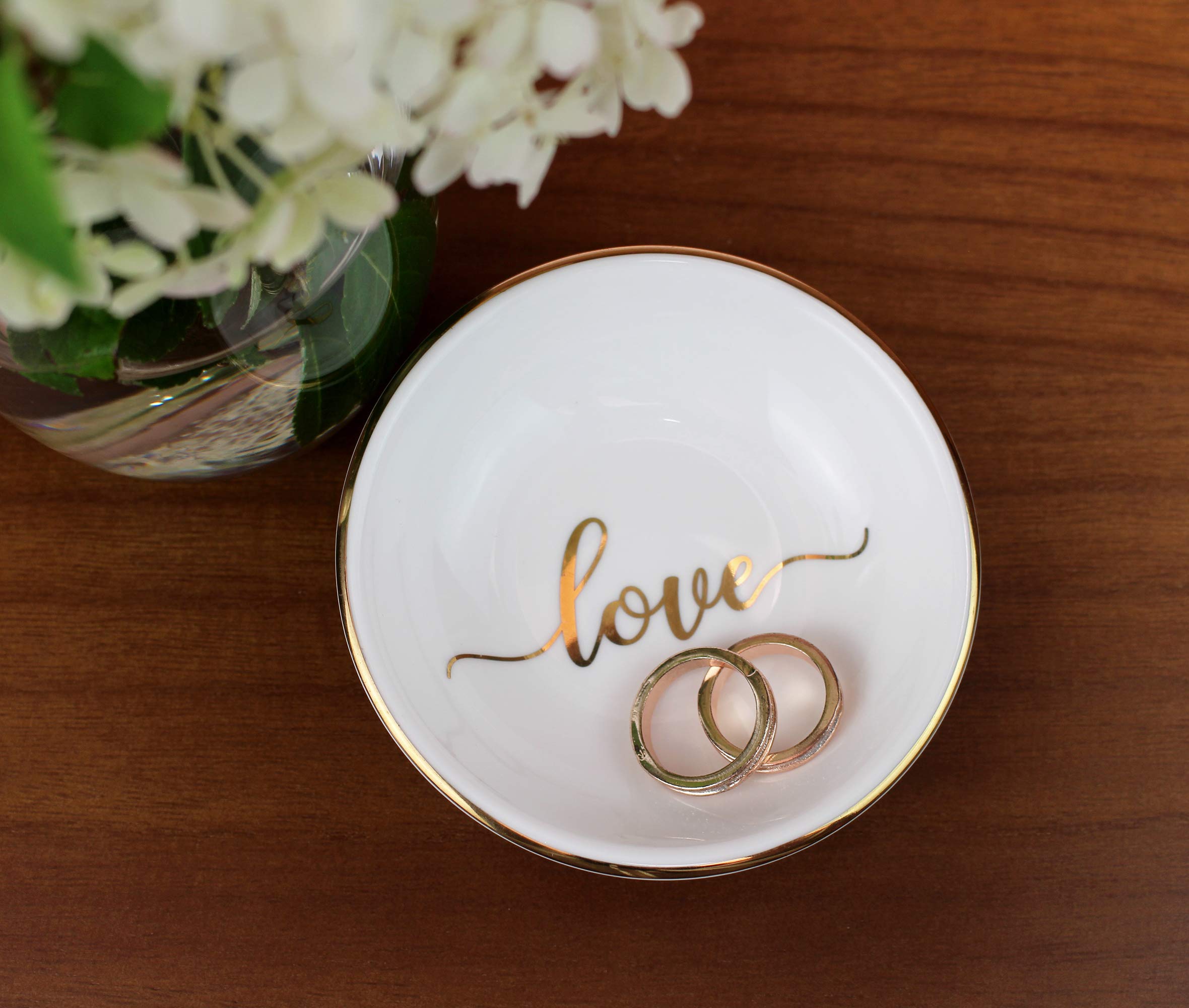 Lillian Rose Love Ceramic Ring Dish - Elegant Off-White Jewelry Holder for Rings, Earrings & Small Accessories - Perfect for Bathroom Vanity, Nightstand & Wedding Gift - 3.5 Inch