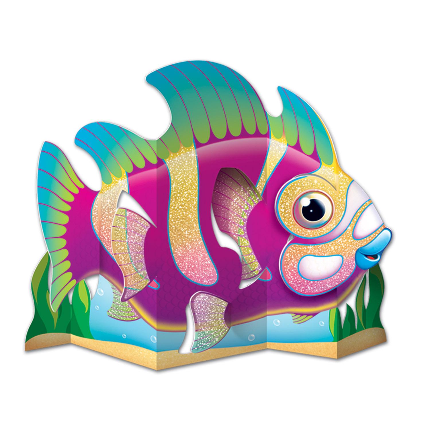 12 Pack Beistle Luau Party 3D Glittered Fish Centerpieces - Tropical Hawaiian Themed Decorations for Beach Parties, Summer Events & Tiki Decor