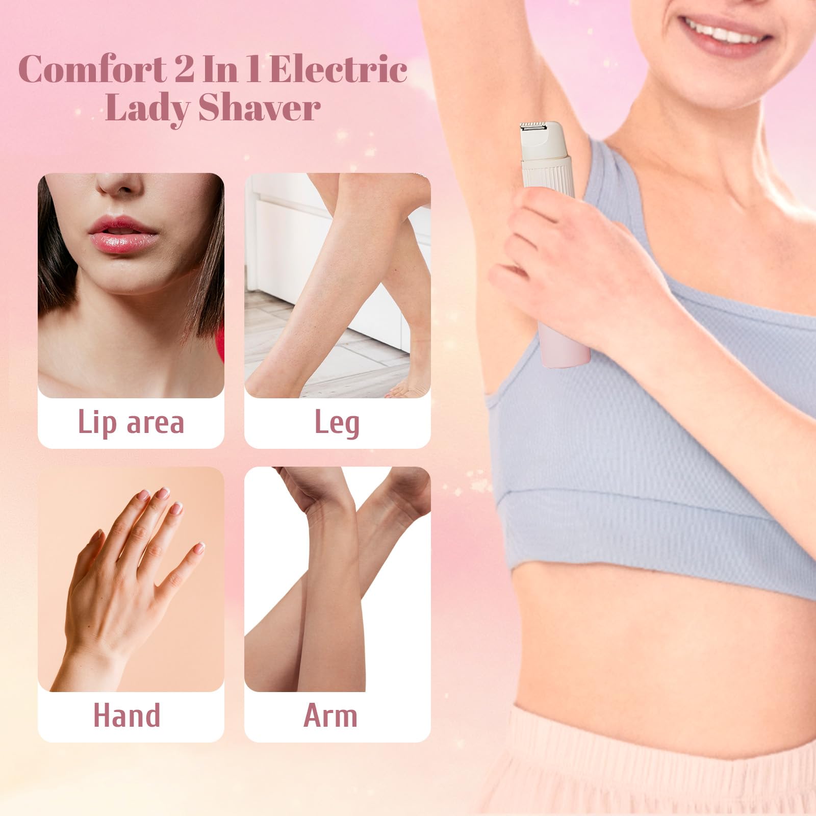 Rechargeable Dual Head Electric Razor for Women - Waterproof 2-in-1 Bikini Trimmer & Shaver for Underarms, Legs, Face & Lips | Smooth Hair Removal at Home & Travel | Gradient Purple