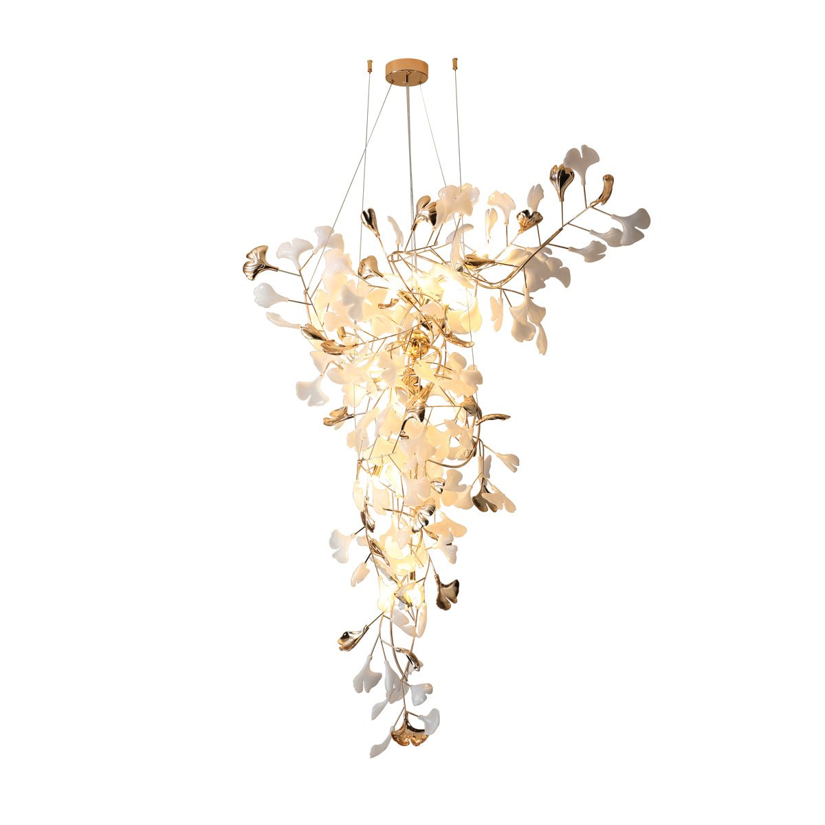Elegant Ginkgo Leaf Tip Crystal Chandelier - Modern Gold Ceiling Light Fixture for Dining Room, Living Room & Bedroom Decor