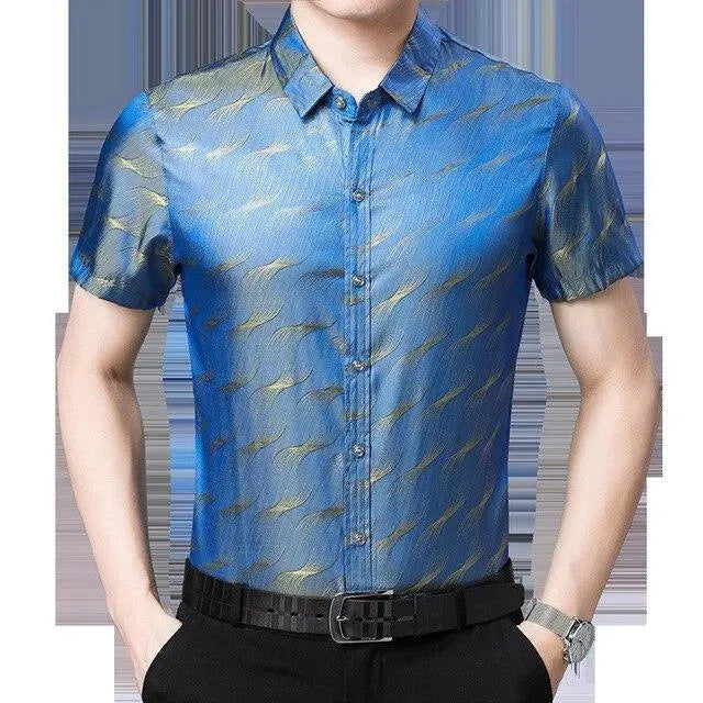Manson Men's Satin Summer Shirt - Lightweight Breathable Casual Button Down Shirt for Beach, Vacation & Outdoor Activities