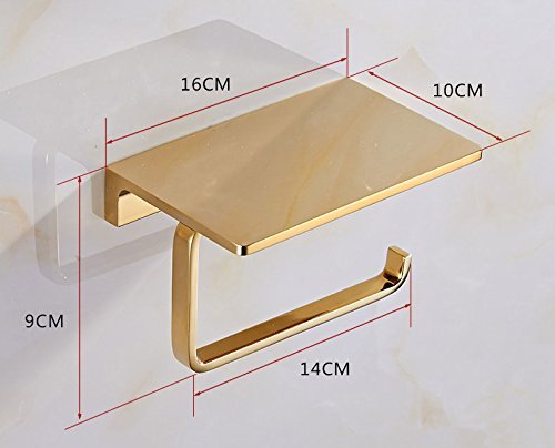 Modern Gold Toilet Paper Holder Wall Mounted - Brass Bathroom Tissue TP Holder with Phone Shelf & Storage - Mirror Finish (1 Roll) - Perfect for Bathroom, Lavatory & Powder Room Organization