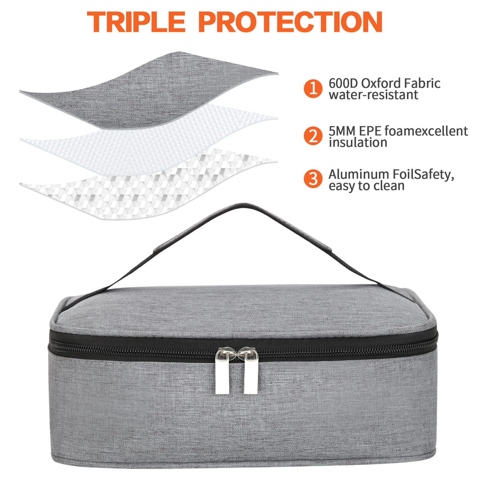 Natural Style Small Lunch Bag - Mini Portable Thermal Insulated Cooler Bag for Work, School & Picnics - Grey Insulated Lunch Box