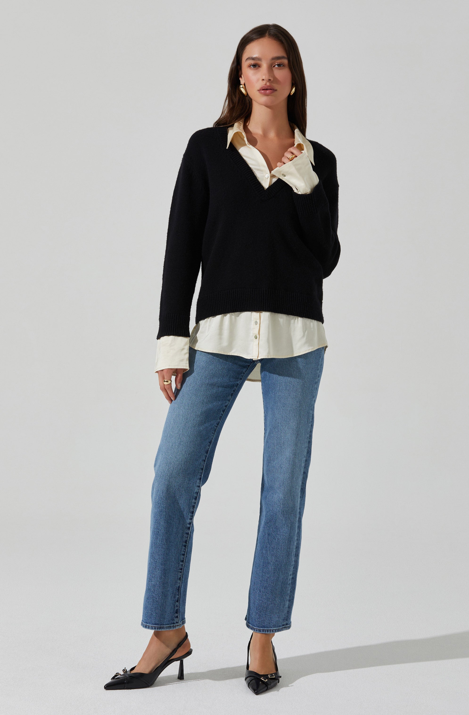 Jianna Mixed Media Layered Sweater for Women - Trendy Knit Pullover with Textured Details | Perfect for Fall Fashion, Office Wear & Casual Outfits