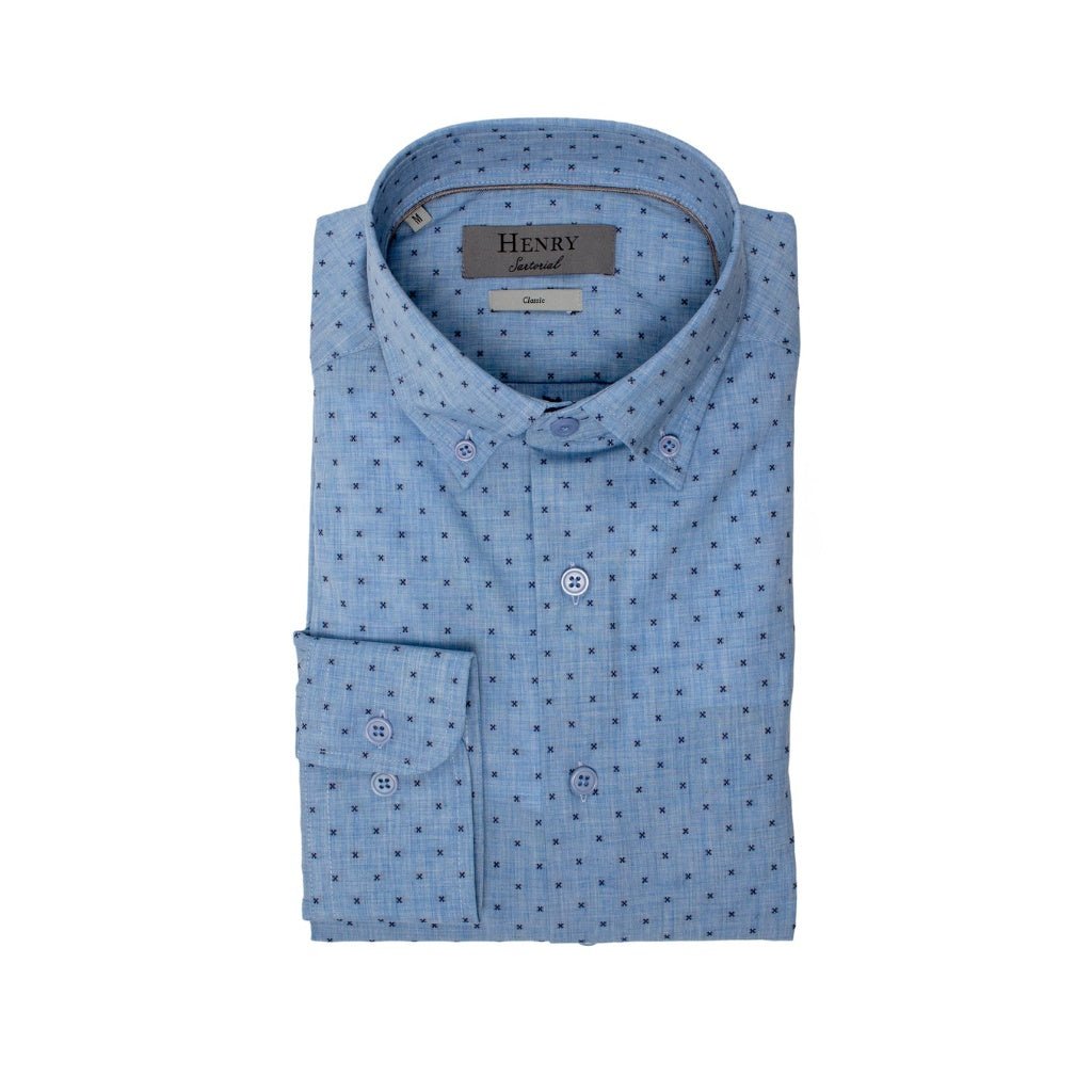 Henry Sartorial Casual Cross Shirt for Men - Blue Button Down Shirt | Comfortable Office Wear & Weekend Outfits