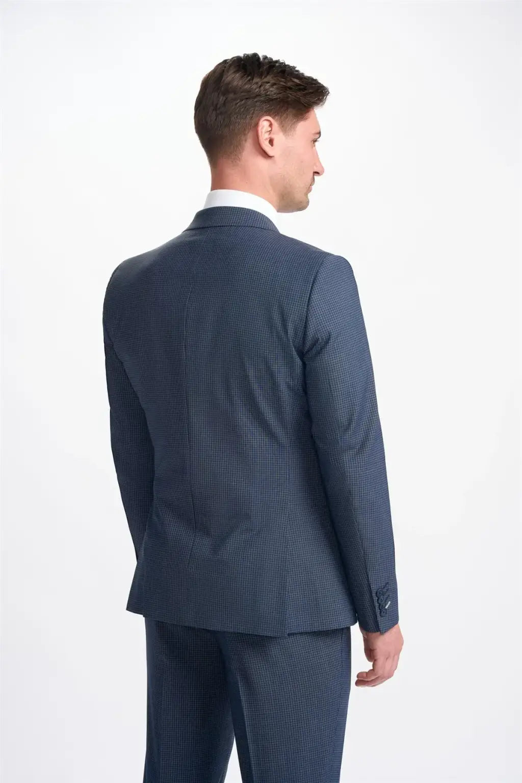 Cavani Bond Navy Check Double Breasted Blazer for Men - Premium Wool Formal Suit Jacket - Perfect for Business Meetings, Weddings & Office Wear