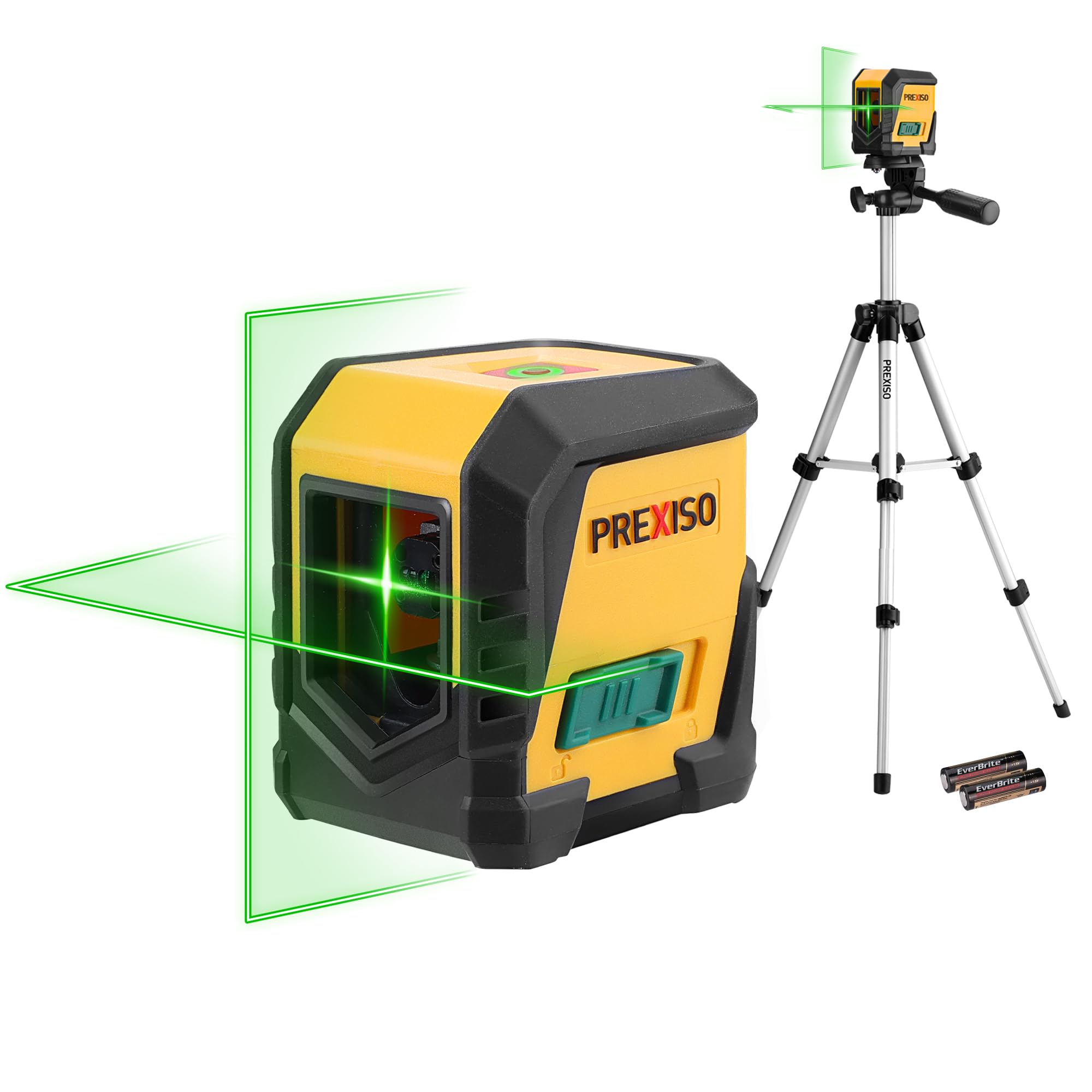 PREXISO 65Ft Self-Leveling Green Laser Level with Tripod - Cross Line Laser Leveler for Hanging Pictures, Home Renovation, Construction - Includes LED Indicator & 2 AA Batteries (26 inch Tripod) - Perfect for DIY Projects, Wall Mounting, and Professional Use