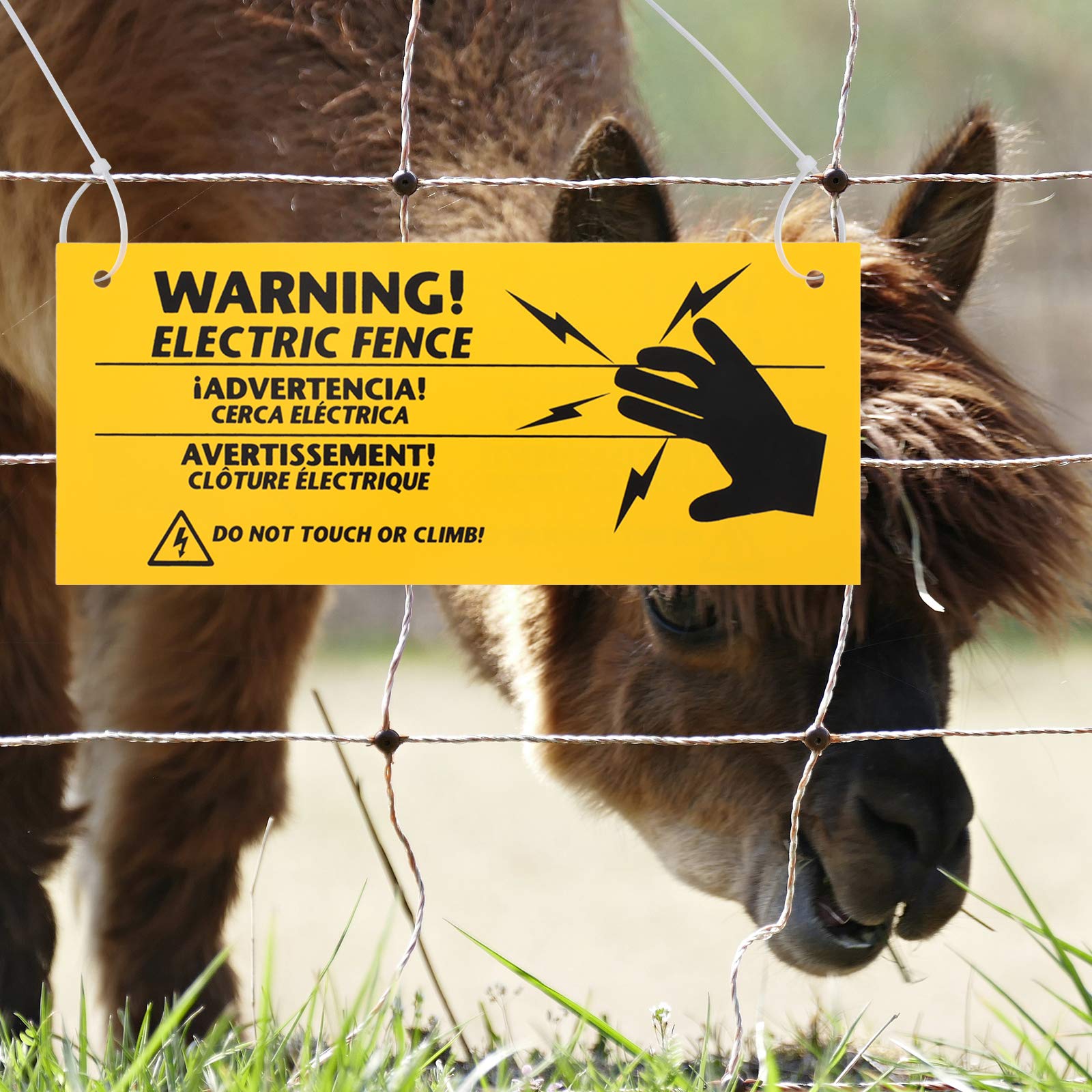 6 Pack Electric Fence Warning Signs with 12 Zip Ties - 10