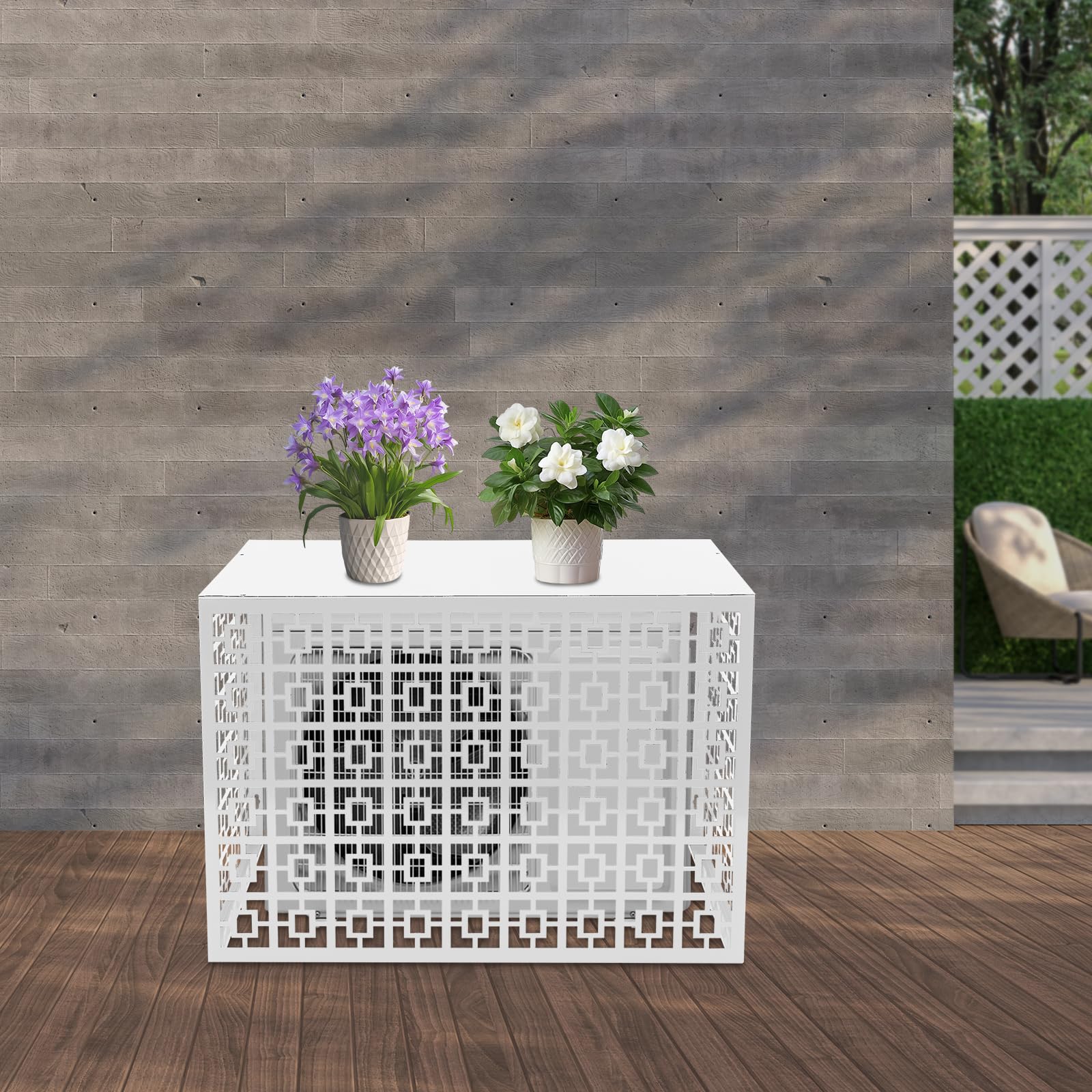 Free Standing White Metal Air Conditioner Privacy Fence Screen for Outdoor AC Units - 43.3” x 21.6” x 31.5” - Perfect for Enclosing Pool Equipment & Hiding 2-3 AC Units - Great for Backyard, Patio & Home Exterior Decoration