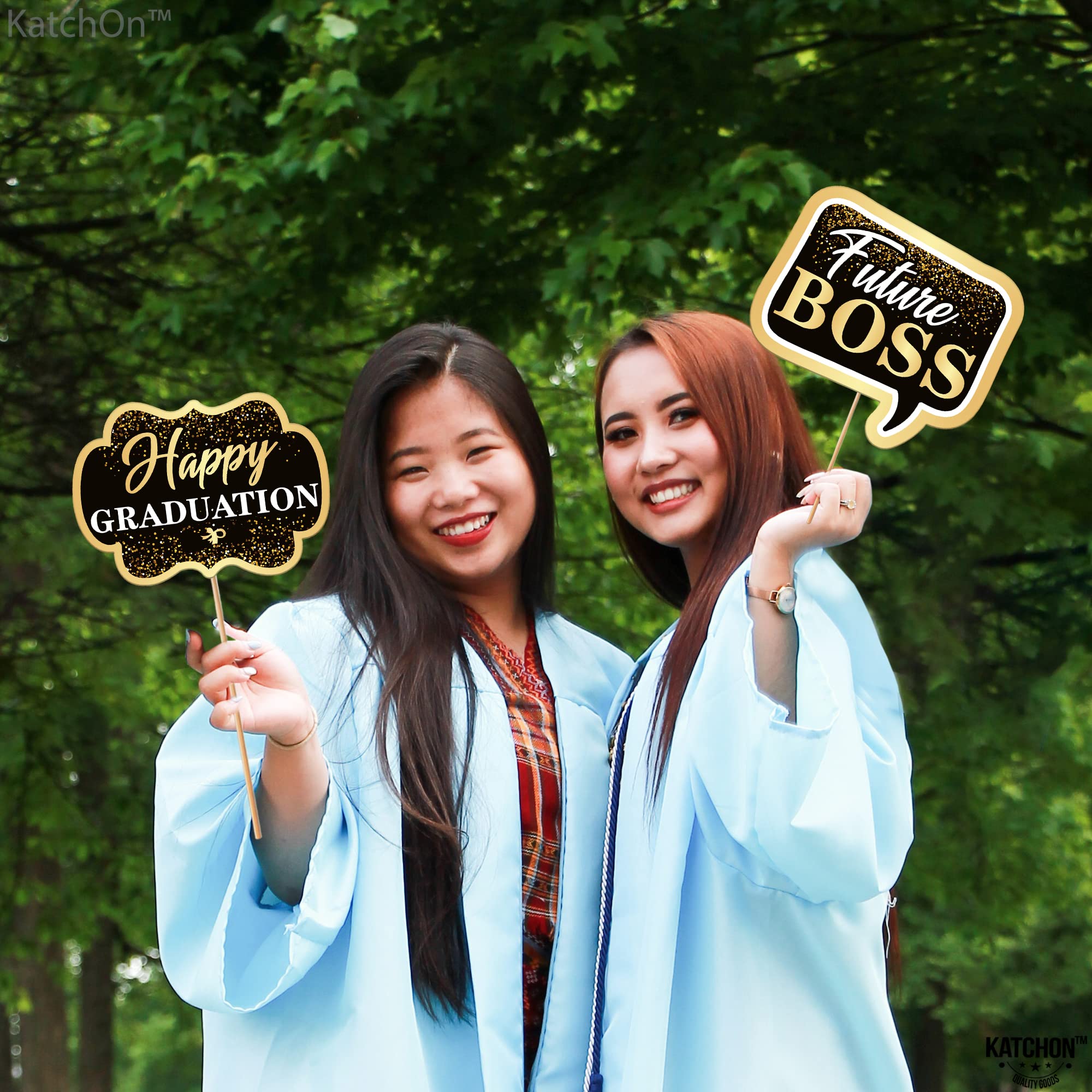KatchOn 33-Piece Black & Gold Graduation Photo Booth Props Kit - Class of 2025 Decorations for Grad Parties, Commencement Celebrations & Senior Year Memories