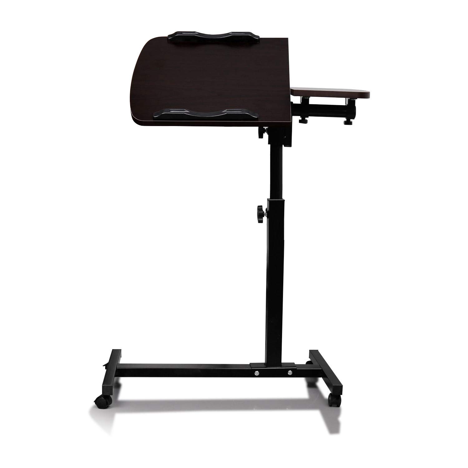Adjustable Height Mobile Laptop Desk Cart with Side Table - Sit Stand Rolling Computer Workstation for Home Office, Study & Small Spaces