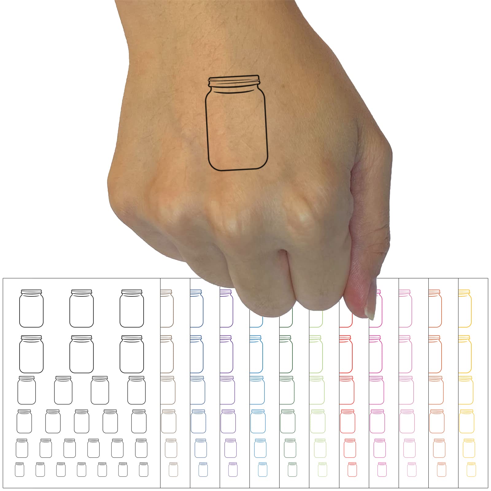 Fillable Glass Mason Jar Temporary Tattoo Set - Waterproof Fake Body Art Collection (Black, 1 Sheet) | Perfect for Parties, Festivals, and DIY Body Art Projects