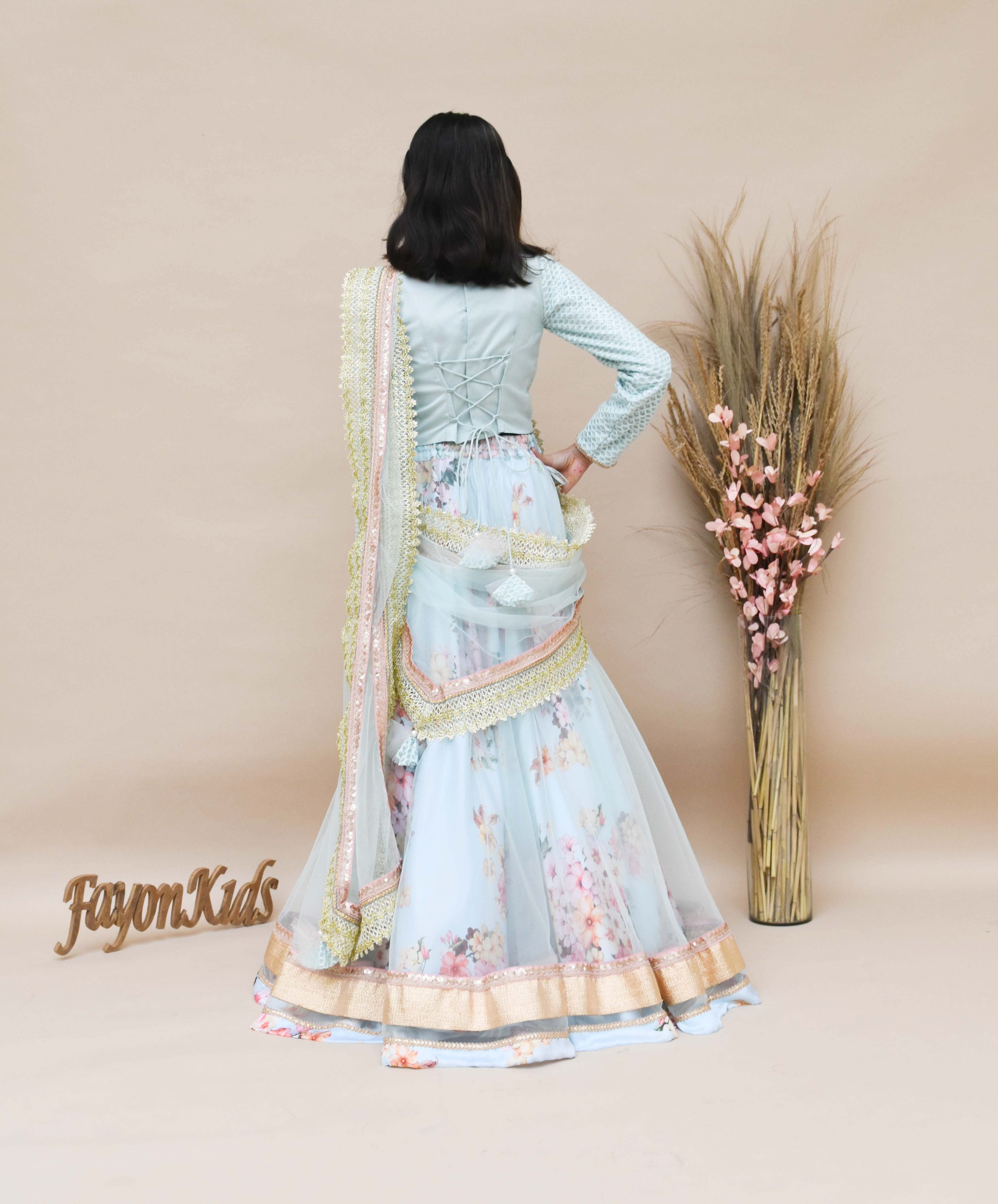 Pre Order: Blue Embroidery Choli with Blue Net Lehenga - Indian Bridal Wear for Weddings & Festivals | Traditional Ethnic Outfit for Women