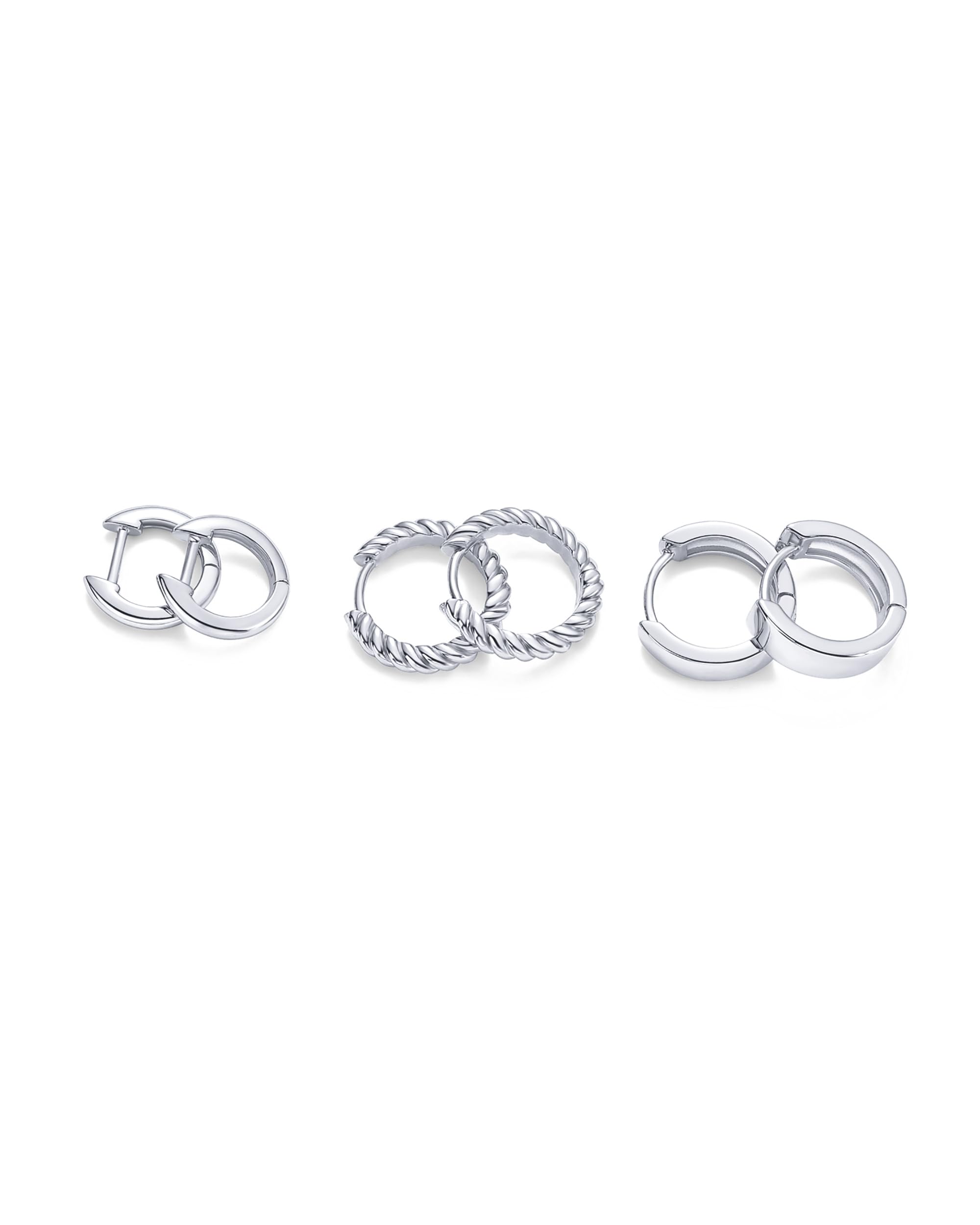 PAVOI 14K-18K Gold Plated Sterling Silver Small Hoop Earrings for Women - 3 Pairs Cubic Zirconia Rope Teardrop Huggie Earrings Set - Elegant Statement Jewelry for Party, Wedding & Everyday Wear