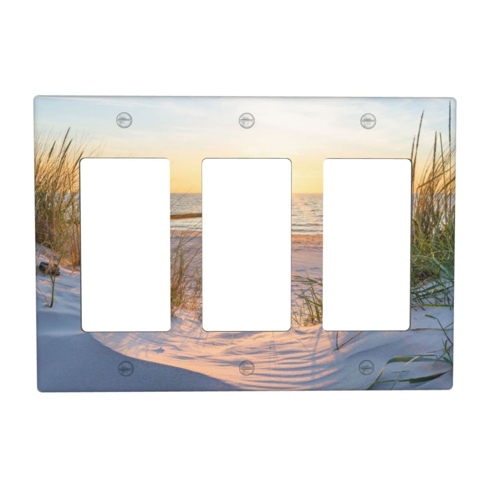 Beach Ocean Landscape 3-Gang Light Switch Cover - Decorative Rocker Wall Plate for Home Decor (4.5 x 6.38 Inch) - Perfect for Coastal, Nautical & Beach House Themed Rooms