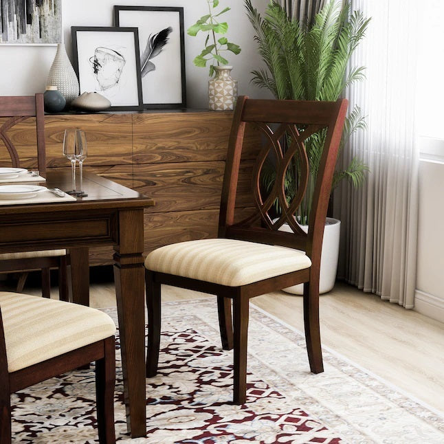 Classic Transitional Dining Chairs Set of 2 - Brown Cherry Solid Wood with Padded Fabric Seat - Elegant Side Chairs for Dining Room - Perfect for Family Dinners & Entertaining Guests