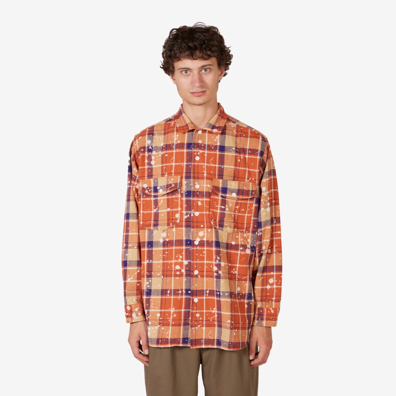 Classic Fit Work Shirt with Discharge Print in Orange - Durable & Comfortable for Construction, Warehouse & Outdoor Jobs