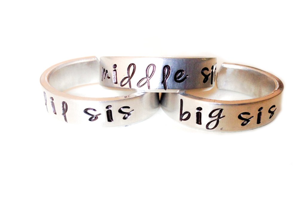 Personalized Sister Rings Set - Big Sister, Middle Sister, Little Sister Custom Engraved Jewelry - Perfect Sister Gift for Birthday, Christmas & Family Occasions