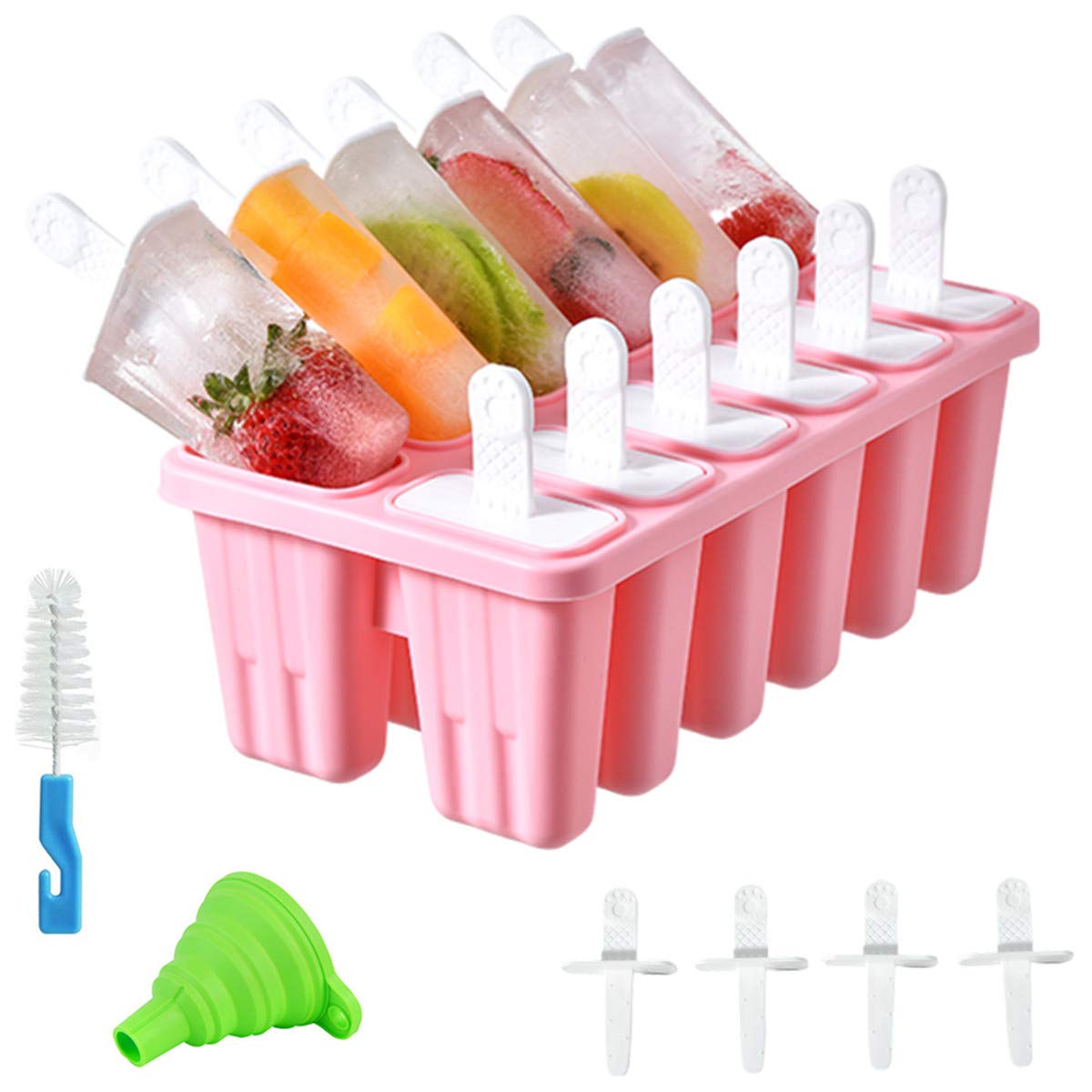 Helistar 12-Piece Silicone Popsicle Molds with Sticks & Brush - DIY Ice Pop Maker for Summer Treats