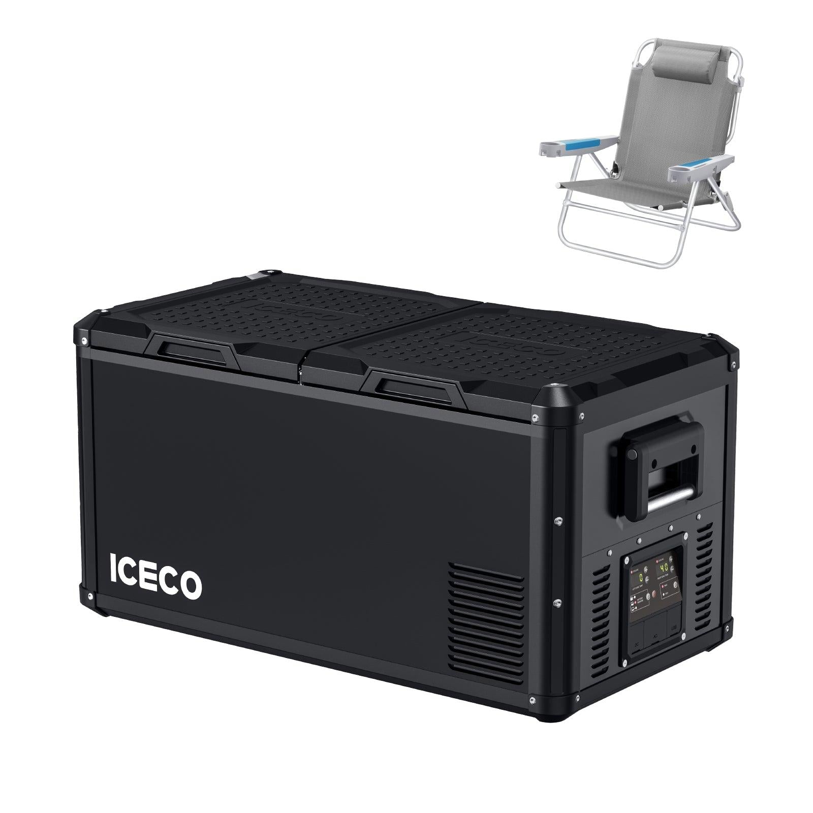ICECO VL75ProD 79.2QT 12V Heavy Duty Car Freezer - Portable Deep Freezer for Camping, Road Trips & Beach Outings with BC75 Folding Beach Chair | Perfect for RV, Truck & Outdoor Adventures