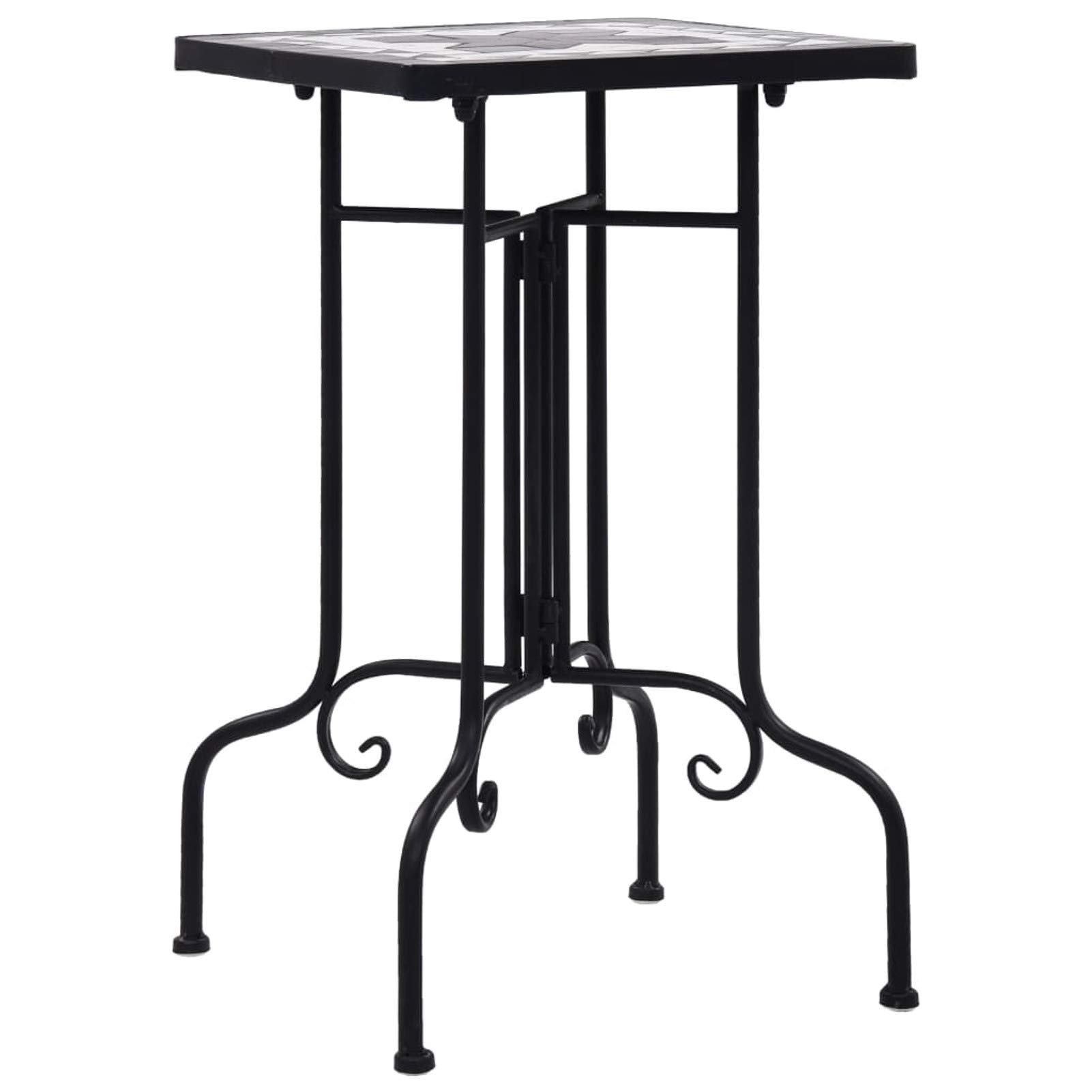 Black and White Ceramic Mosaic Side Table - Outdoor Patio Decor, Plant Stand for Garden, Balcony, and Poolside Use