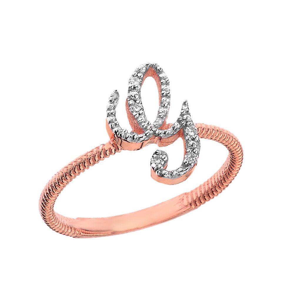 10k Rose Gold Diamond Initial Letter G Ring for Women - Modern Stackable Rope Design, Perfect for Everyday Wear, Anniversary Gifts & Special Occasions