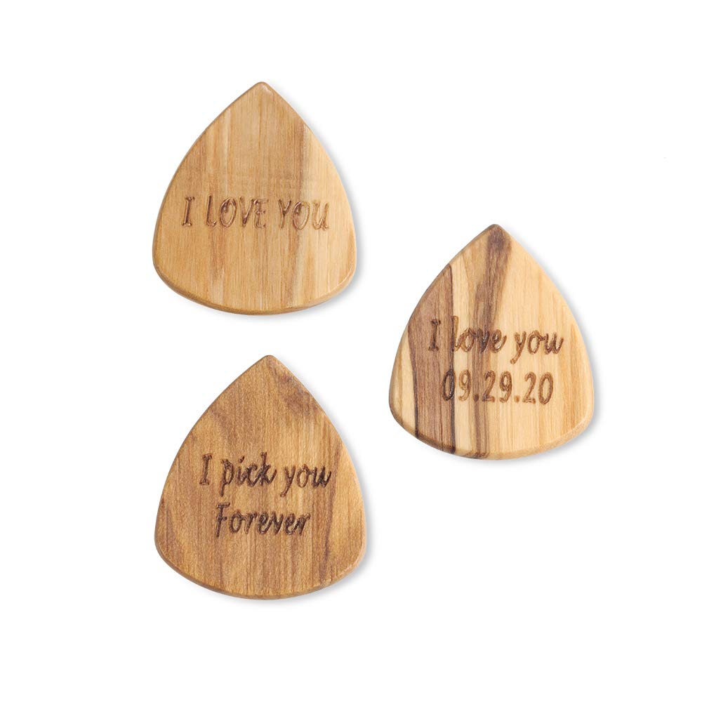 Personalized Wooden Guitar Pick Box with 3 Premium Wooden Picks - Acoustic Electric Bass & Ukulele Accessories - Unique Music Gift for Guitar Players & Boyfriends - Perfect for Practice, Performances & Music Lovers