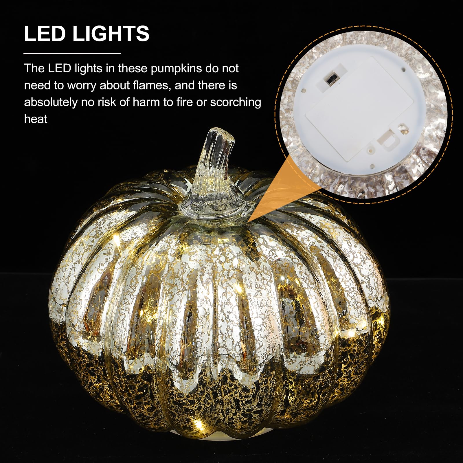 Silver Halloween Pumpkin LED Table Lamp - Glass Fall Decor for Home, Party & Office (Battery Not Included) | Perfect for Halloween Decorations, Thanksgiving Centerpiece & Cozy Autumn Ambiance