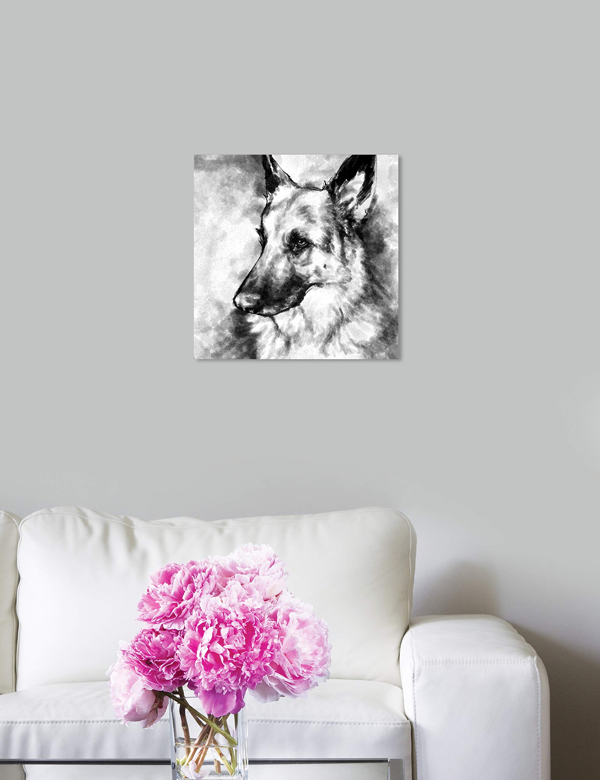 Oliver Gal Artist Co. German Shepherd Wall Art Canvas Print - 12x12 Inch Black & White Animal Home Decor for Living Room, Bedroom, Office & Nursery