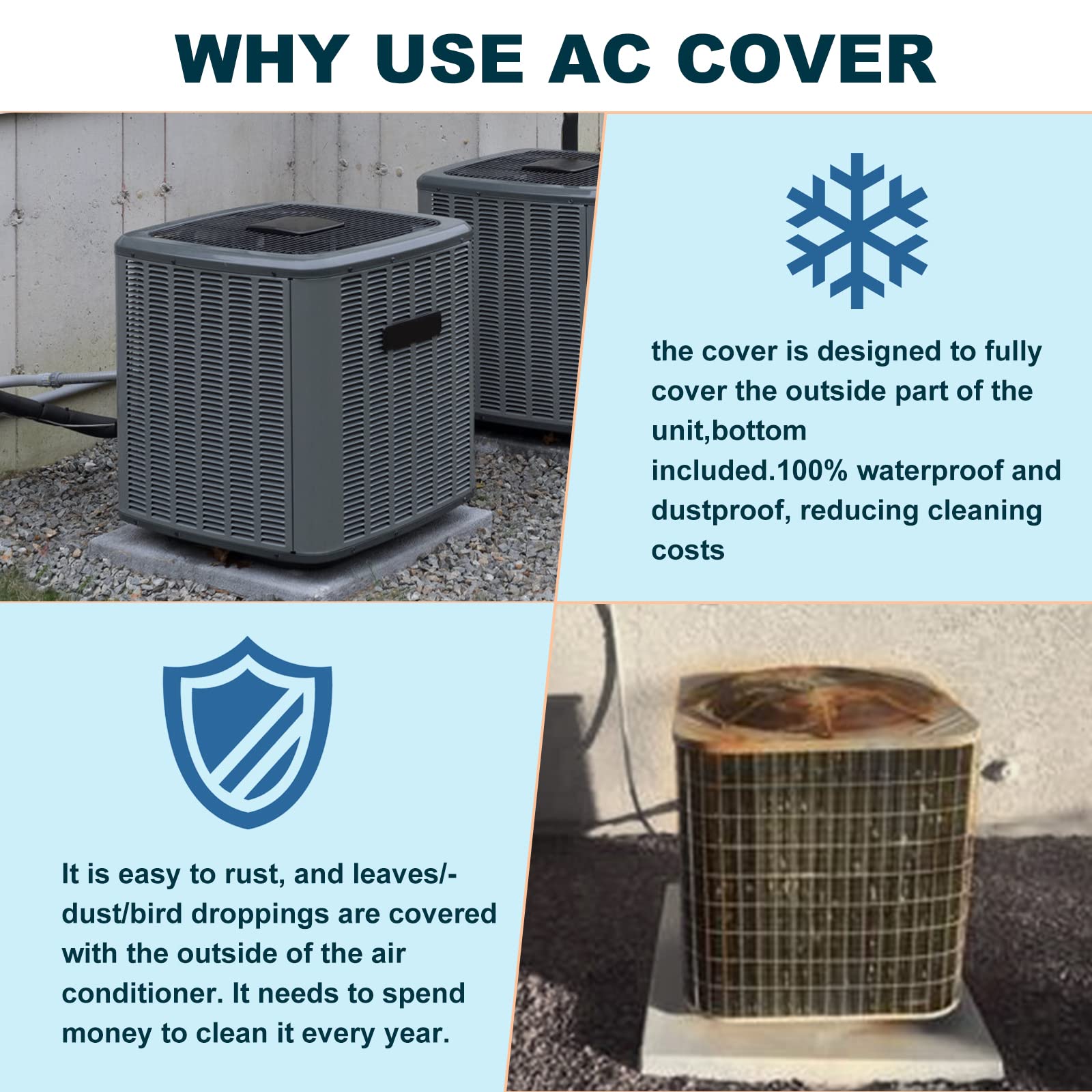 420D Waterproof Air Conditioner Cover for Outside Units - Durable Winter Protection Cover for Window AC, HVAC & Condenser Units (28''L x 28''W x 32''H, Black) - Perfect for Home, Office & Seasonal Storage