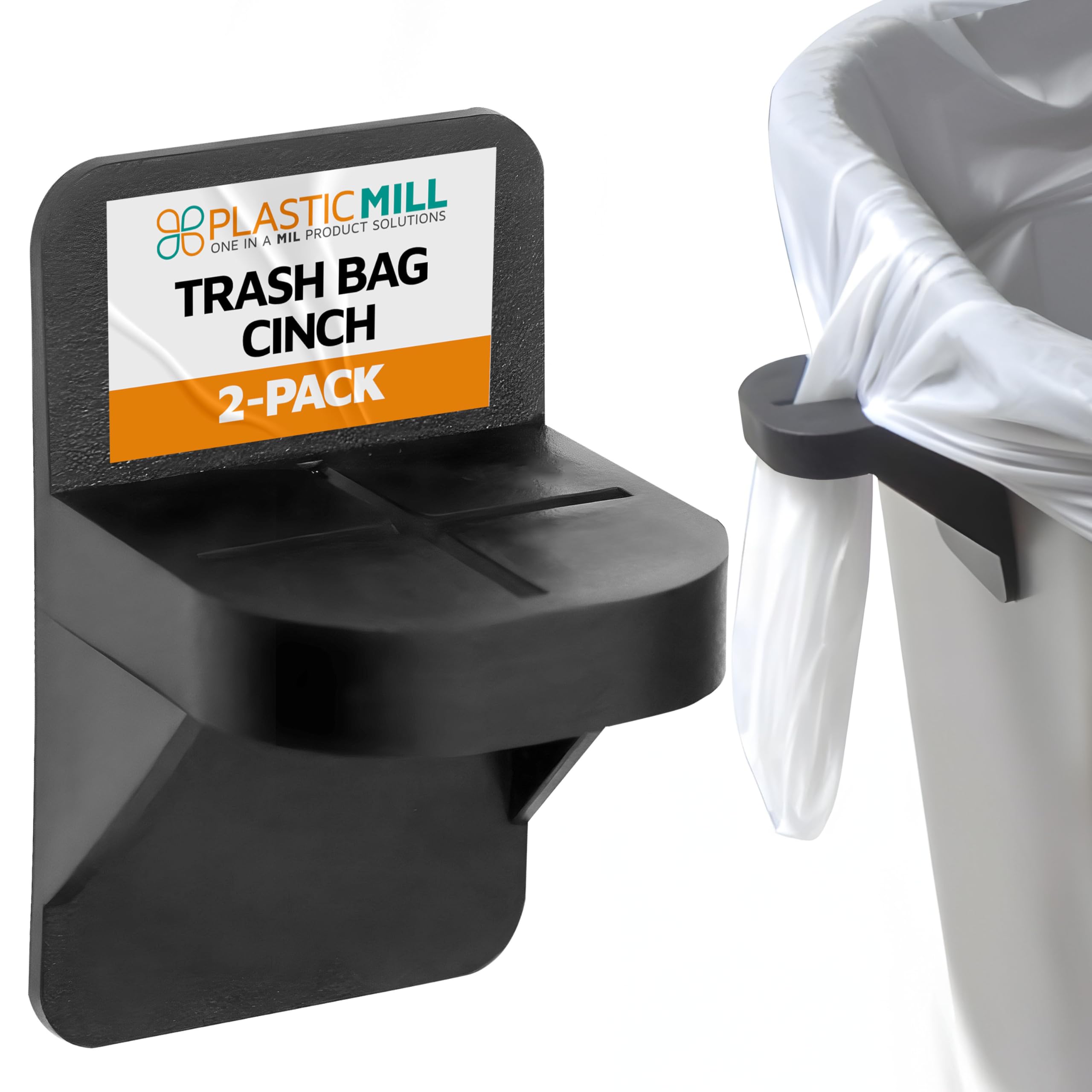 PlasticMill Trash Bag Cinch - Heavy Duty Trash Bag Holder for Kitchen, Bathroom & Office - Secure Trash Can Liner Holder Prevents Slipping - Universal Fit for Most Standard Trash Cans (Black, 2-Pack) - Perfect for Home, Office & Outdoor Use