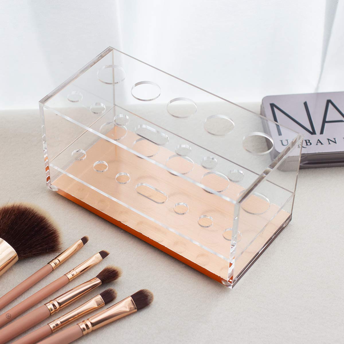 Moosy Life Acrylic Makeup Brush Holder Organizer - 12 Slots Vanity Countertop Storage & Drying Rack for Makeup Brushes | Perfect for Home Beauty Salon, Professional Makeup Artists & Travel Cosmetic Organization
