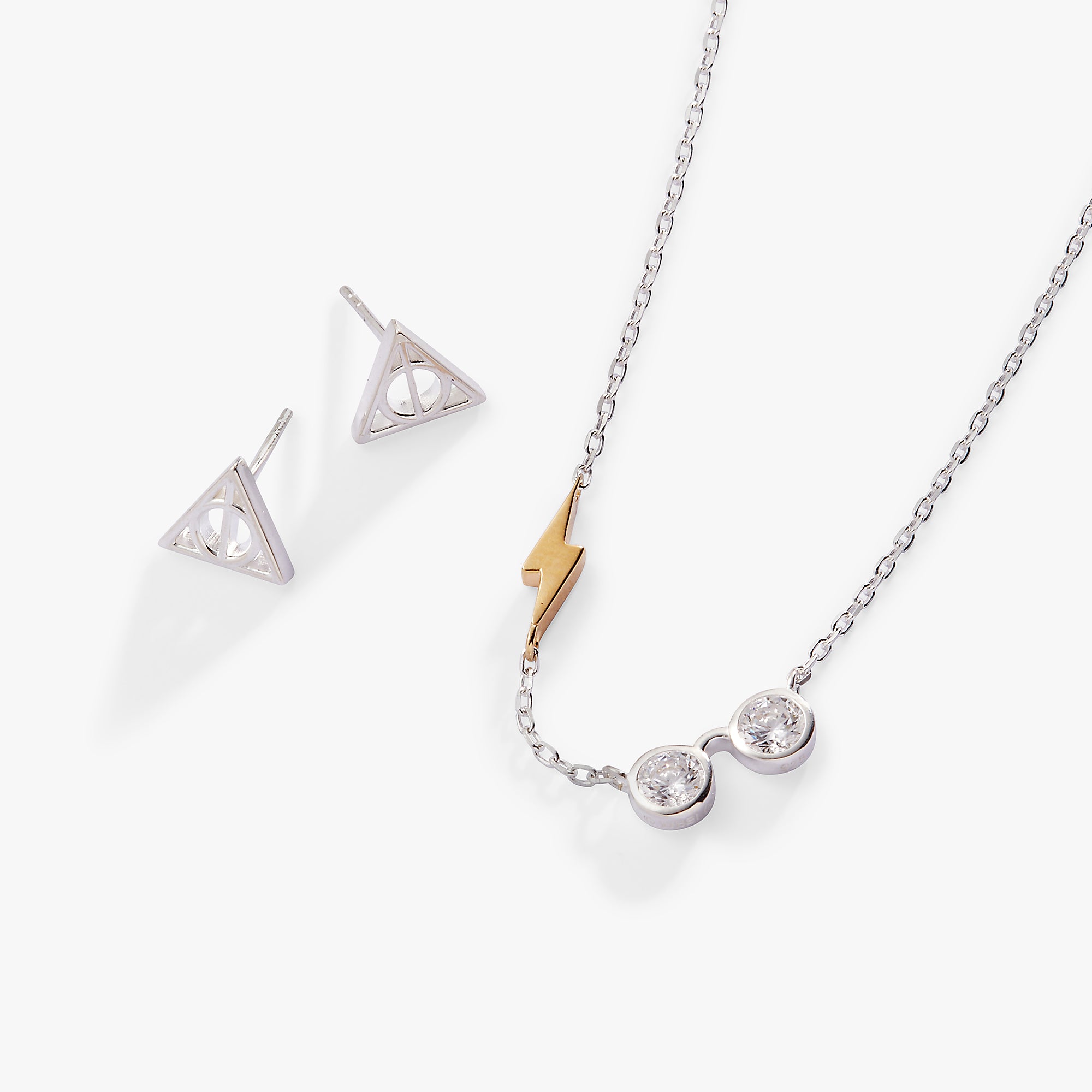 Harry Potter™ Glasses & Deathly Hallows Necklace Earrings Set - Sterling Silver Jewelry for Cosplay, Halloween Costume & Potterhead Gifts
