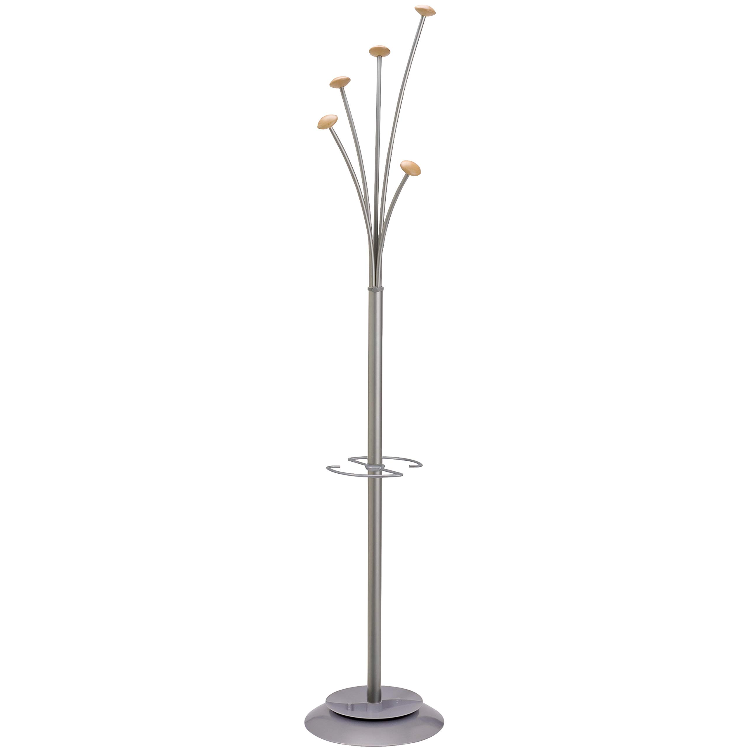 Stylish Silver Free Standing Coat Rack Organizer - 73.6 Inch Metal Coat Tree for Jackets, Hats, Scarves & Wet Umbrellas | Perfect for Entryway, Bedroom, or Office Organization