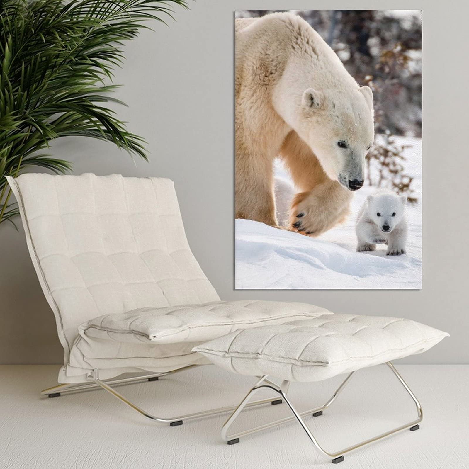 Polar Bear and Cubs Emerging from Den Canvas Wall Art - Wildlife Nature Poster for Living Room, Bedroom & Office Decor - Perfect Gift for Animal Lovers