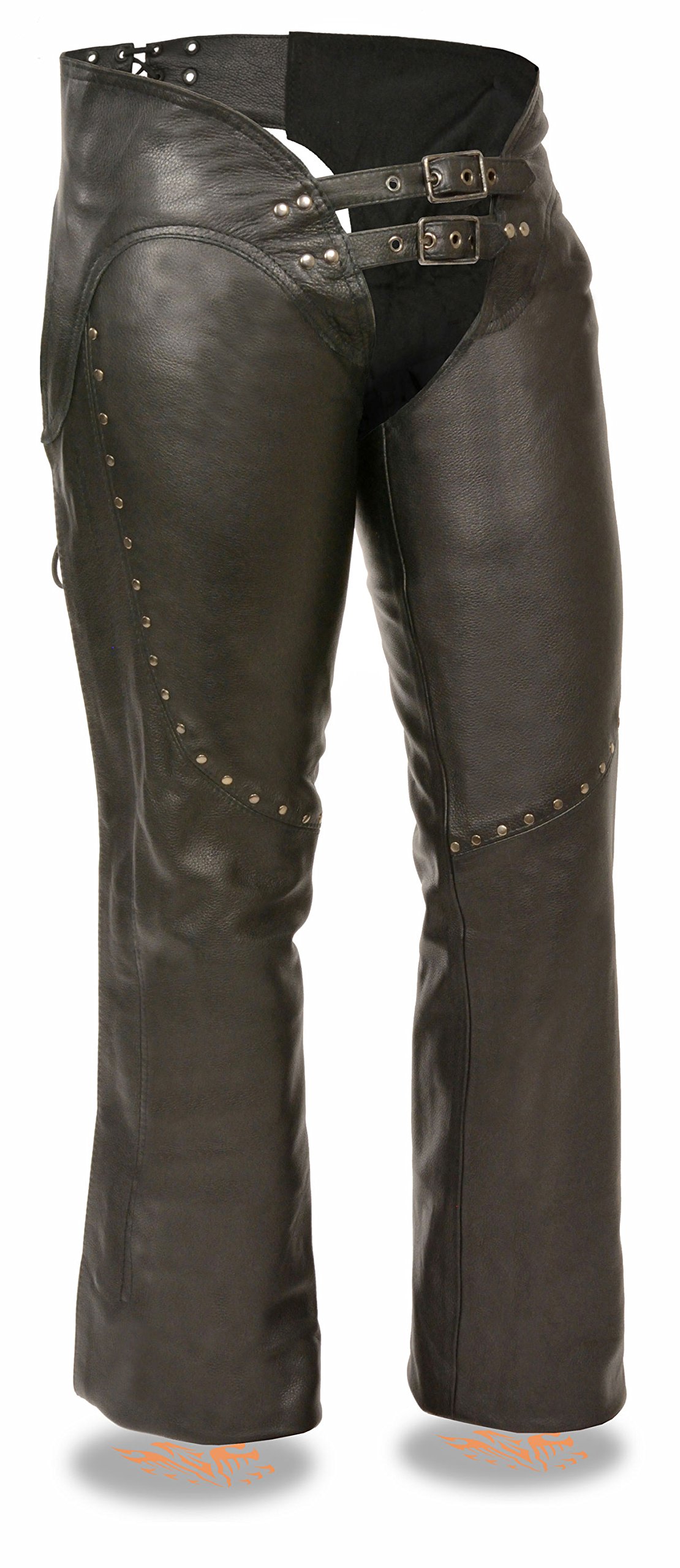 Milwaukee Leather Women's Low Rise Double Buckle Leather Chaps with Rivet Detailing - Black | Motorcycle Riding Gear for Ladies | Perfect for Biker Events & Outdoor Adventures