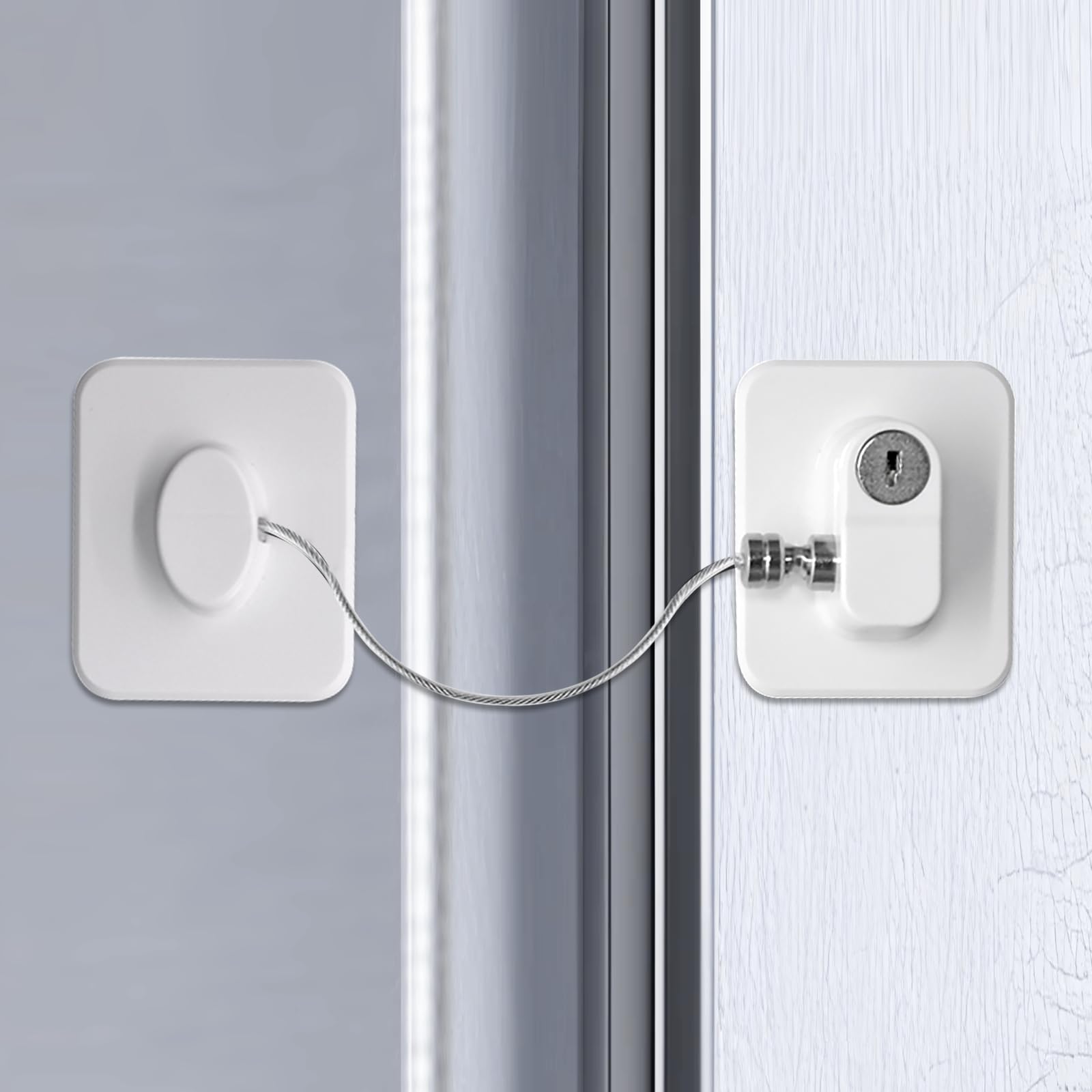 Child Proof Refrigerator Door Lock - No Drill Baby Safety Locks for Kitchen, Freezer, Cabinets, Drawers, Oven & Closets - Easy Install White Square Design (1 Pack) - Perfect for Childproofing Homes with Toddlers