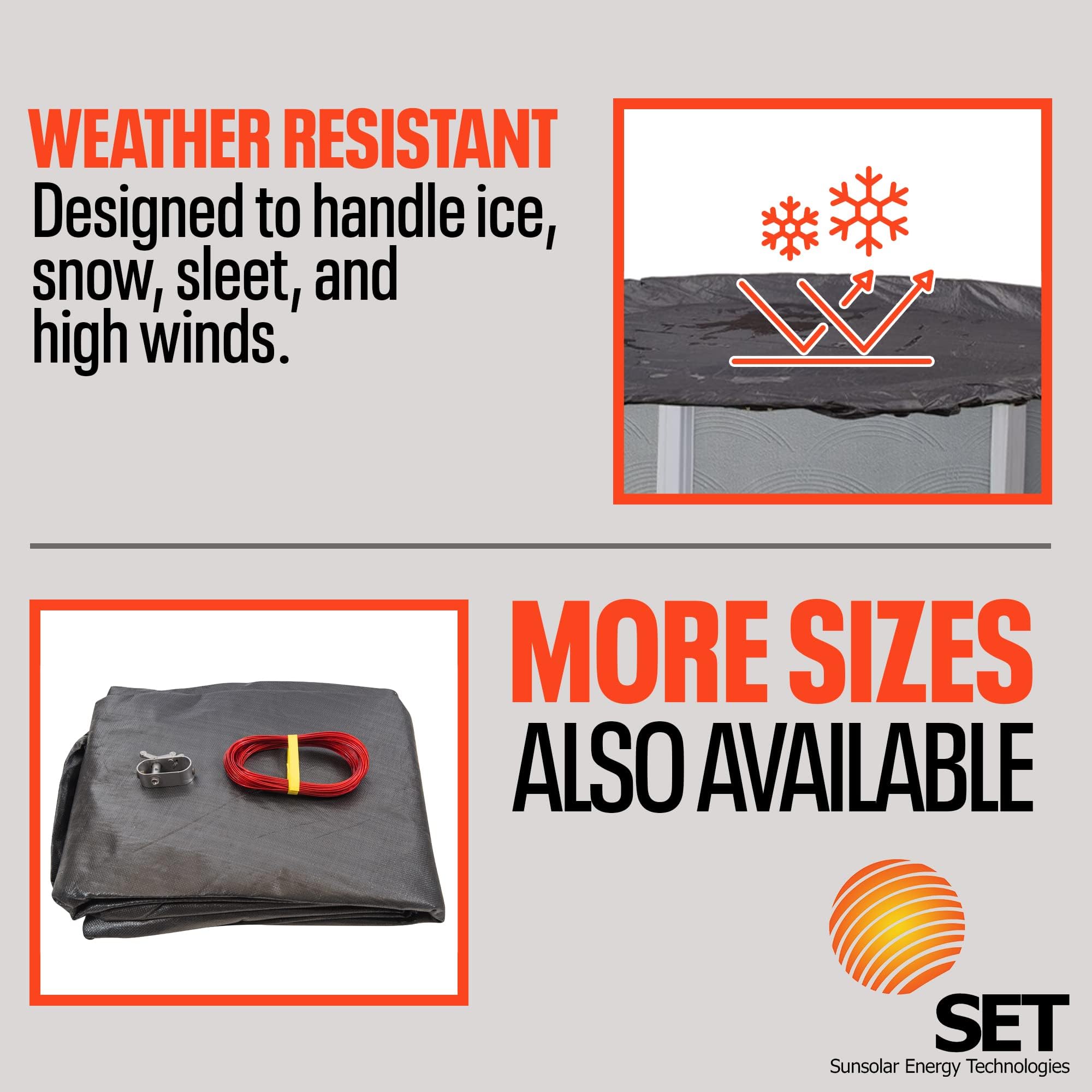 SET SunSolar Energy Technologies - 18ft Round Above Ground Winter Pool Cover with Sturdy Cable & Winch | Heavy-Duty Mesh Swimming Pool Cover | 8-Year Warranty & Cover Clips Included | Perfect for Winter Protection & Debris Prevention