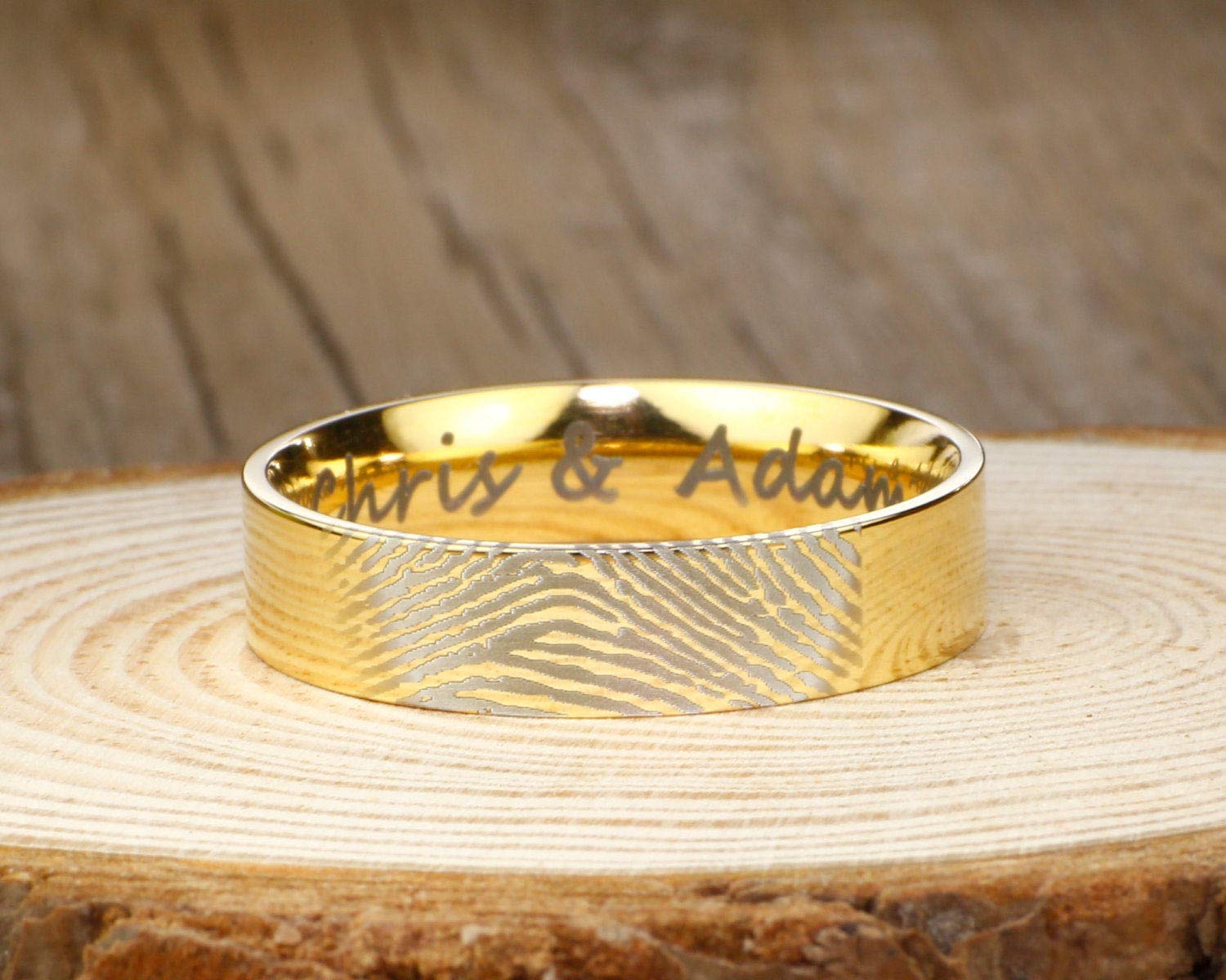Handmade 18K Gold Couple Matching Rings Set - Engraved Wedding & Engagement Rings with Actual Fingerprints - Perfect for Anniversaries, Proposals & Romantic Gifts