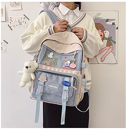 Cute Floral Backpack for Girls - Kawaii School Bag with Pins & Accessories, Pink or Black - Perfect for School, Travel & Everyday Use
