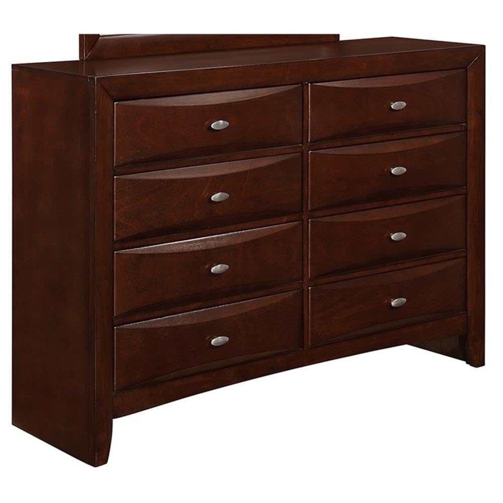 Global Furniture Linda Merlot Dresser - 6-Drawer Wooden Chest for Bedroom Storage | Vintage Style Dresser with Mirror | Perfect for Master Bedroom, Guest Room & Dorm Organization