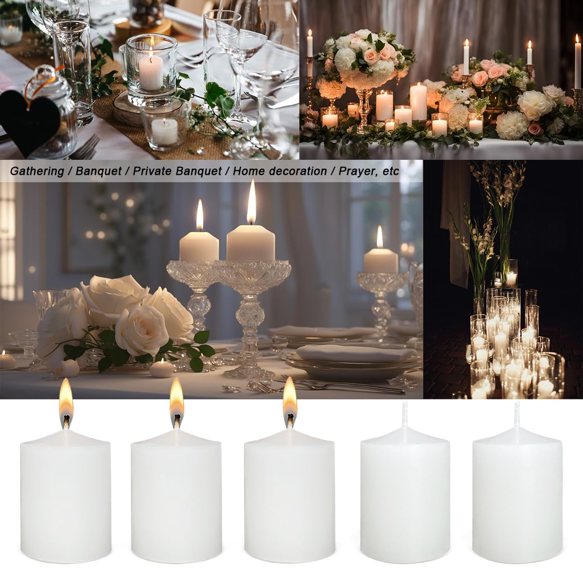 Long-Lasting Unscented White Votive Candles - 24 Pack Small Pillar Candles for Weddings, Church, Home Decor & Relaxation