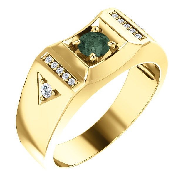 14K Gold 0.45 CT Lab-Grown Alexandrite & 0.11 CTW Diamond Accent Men's Ring - Elegant Wedding Band, Anniversary Gift for Him, Valentine's Day Jewelry